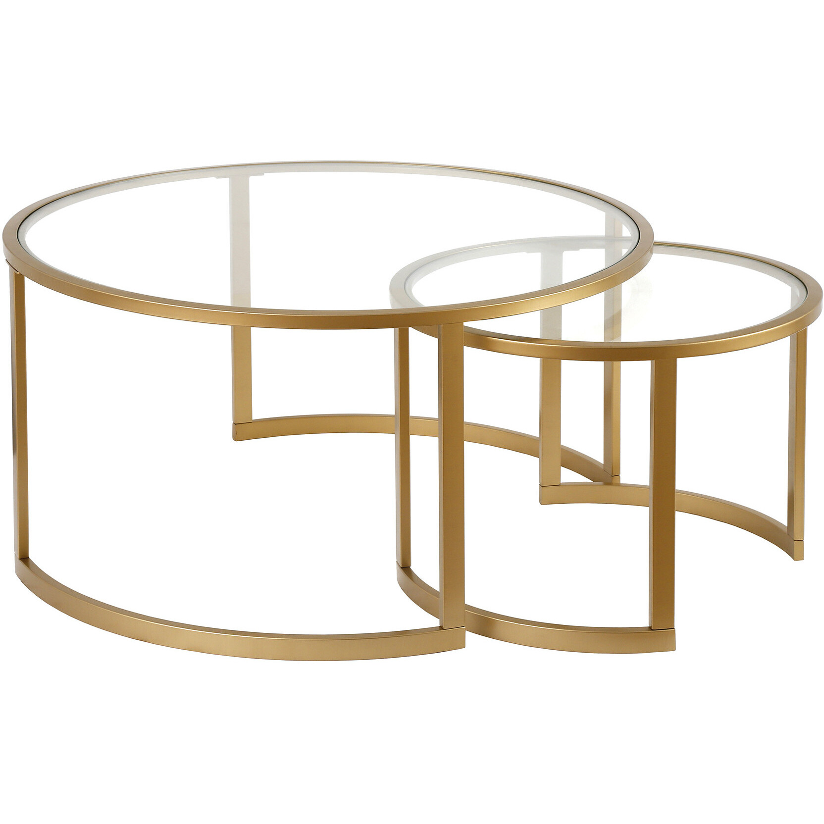 Set Of Two 36 Gold And Glass Round Nested Coffee Tables