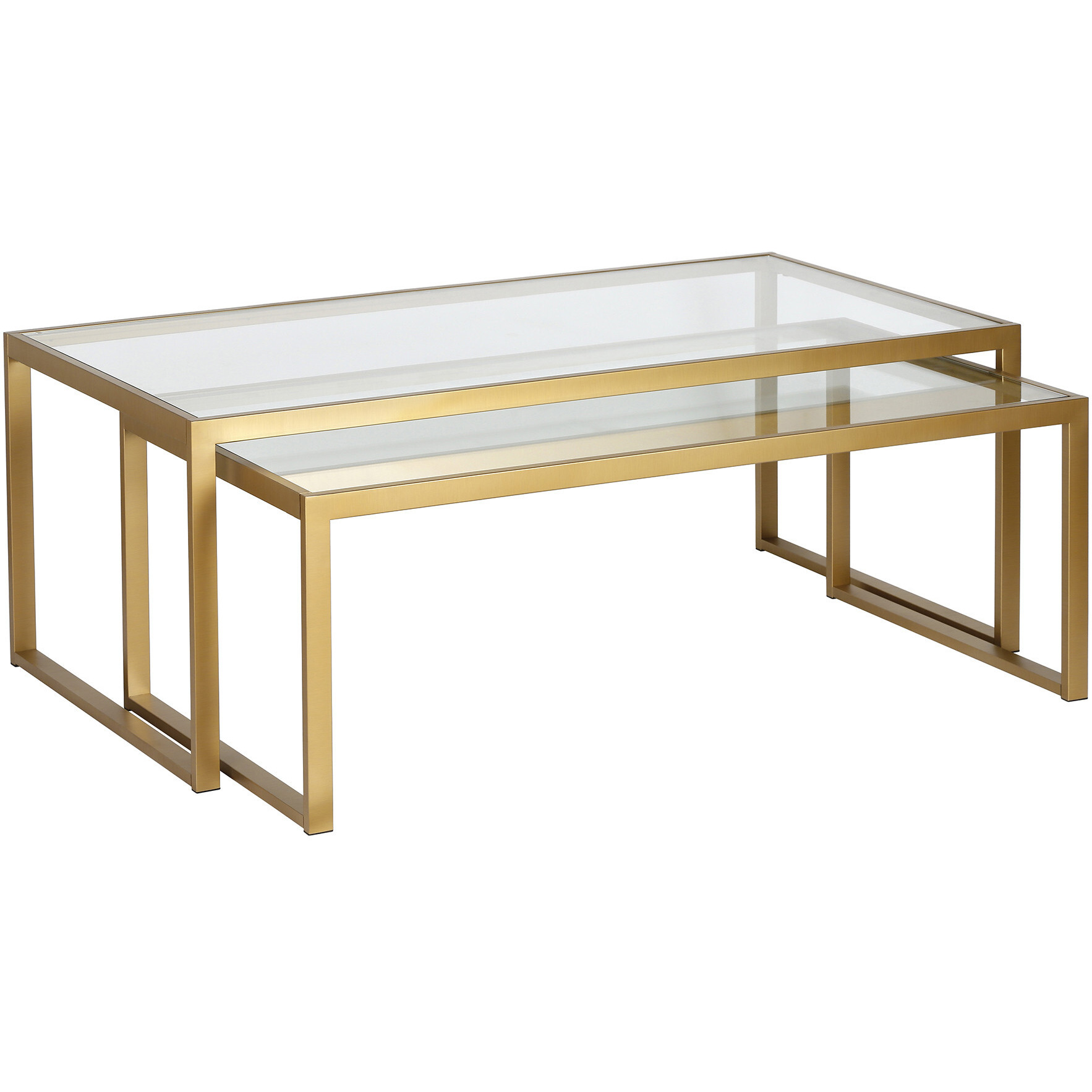 Set Of Two 46 Gold Glass Rectangular Nested Coffee Tables