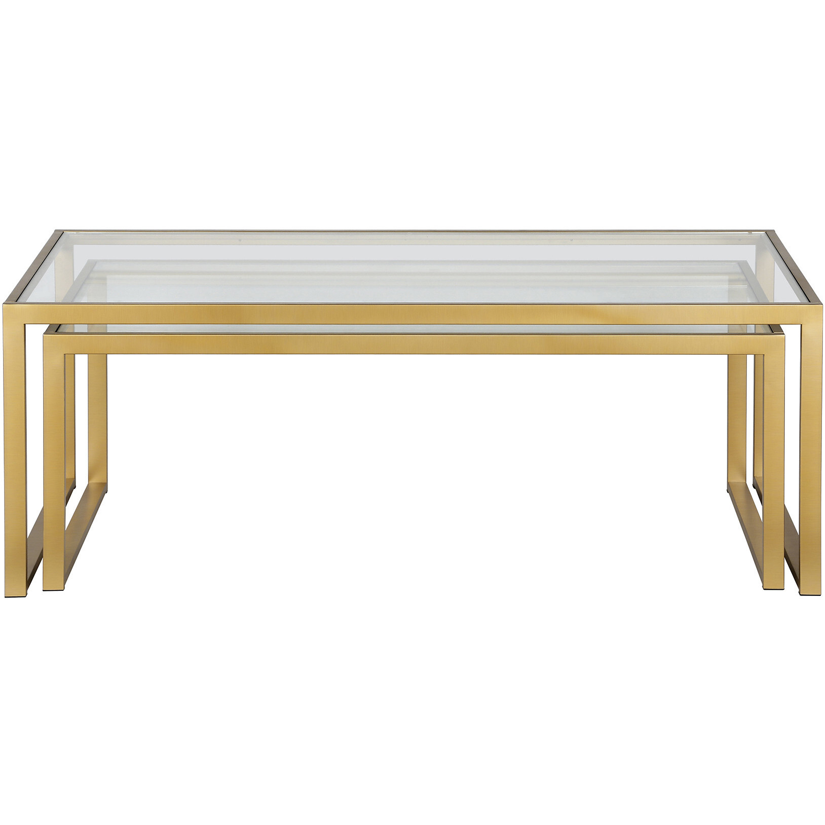 Set Of Two 46 Gold Glass Rectangular Nested Coffee Tables