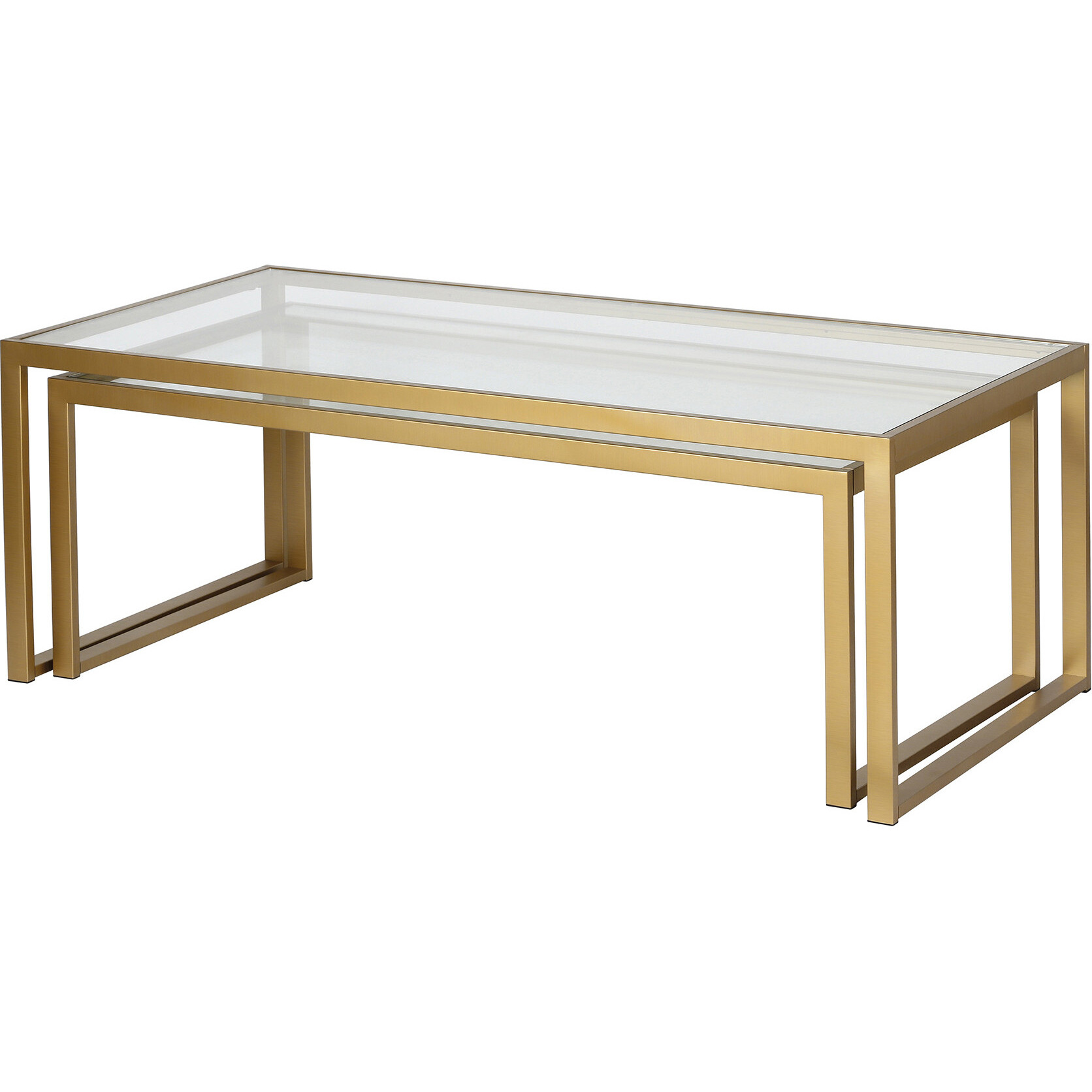 Set Of Two 46 Gold Glass Rectangular Nested Coffee Tables