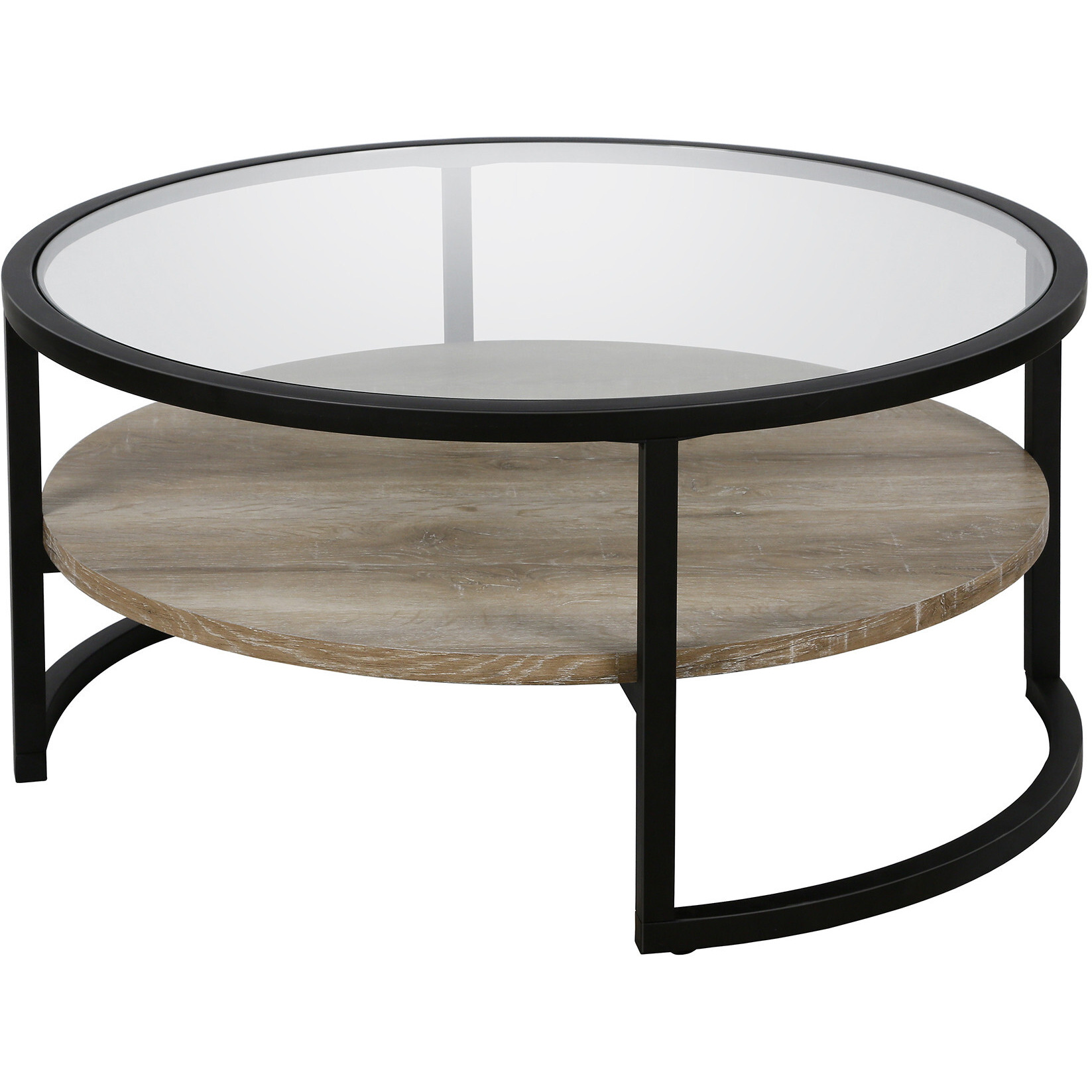 34 Black Glass Round Coffee Table With Shelf