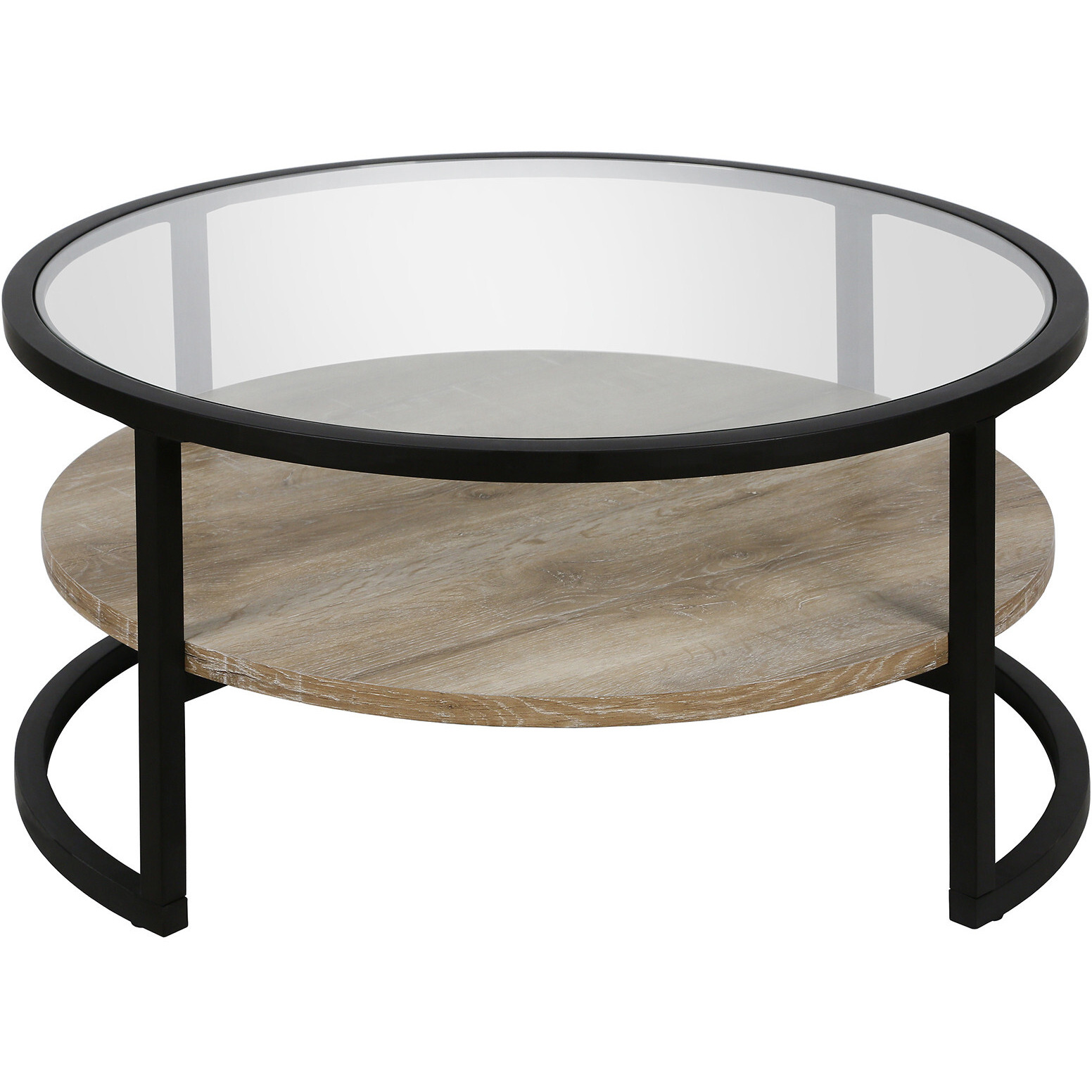 34 Black Glass Round Coffee Table With Shelf