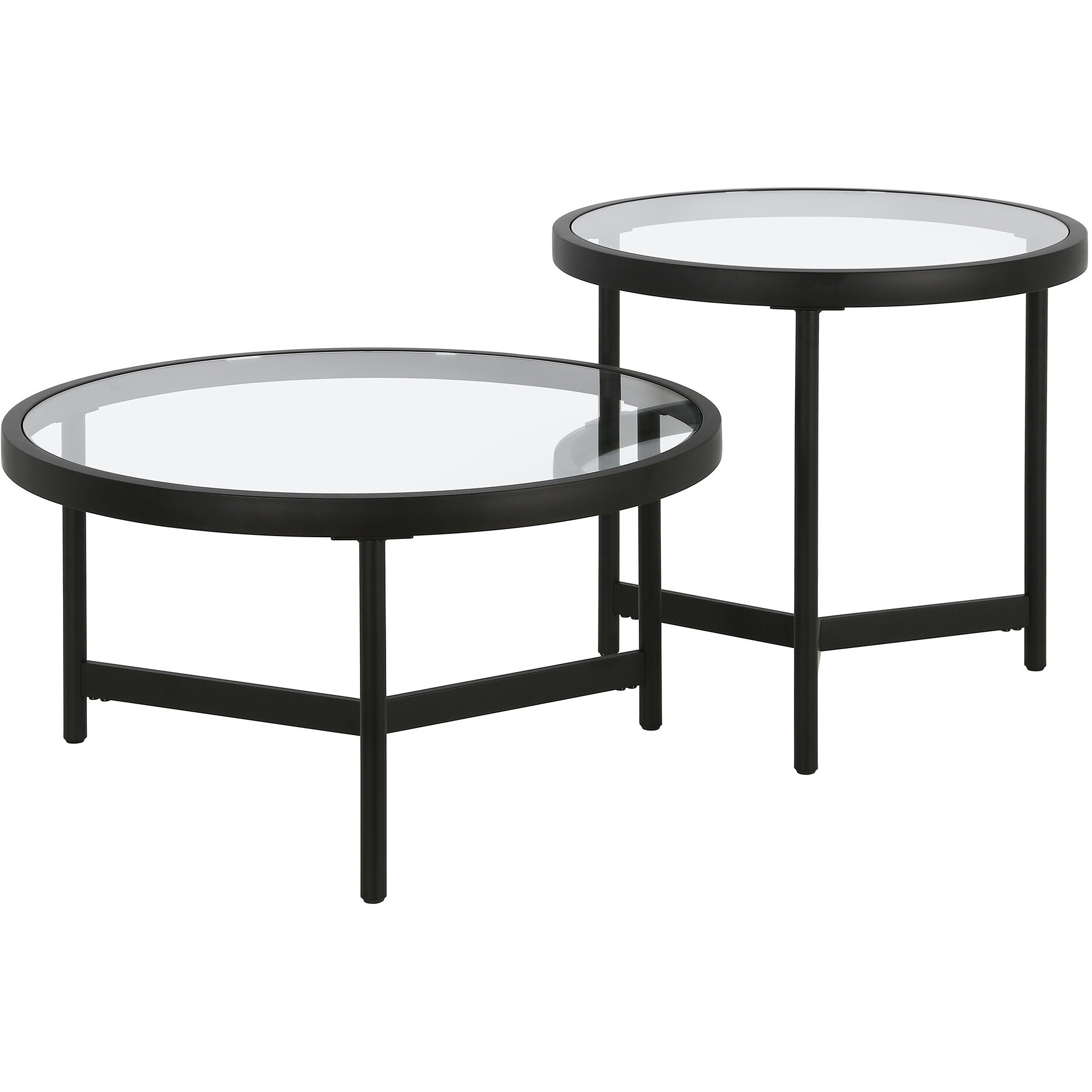 Set Of Two 30 Black Glass Round Nested Coffee Tables