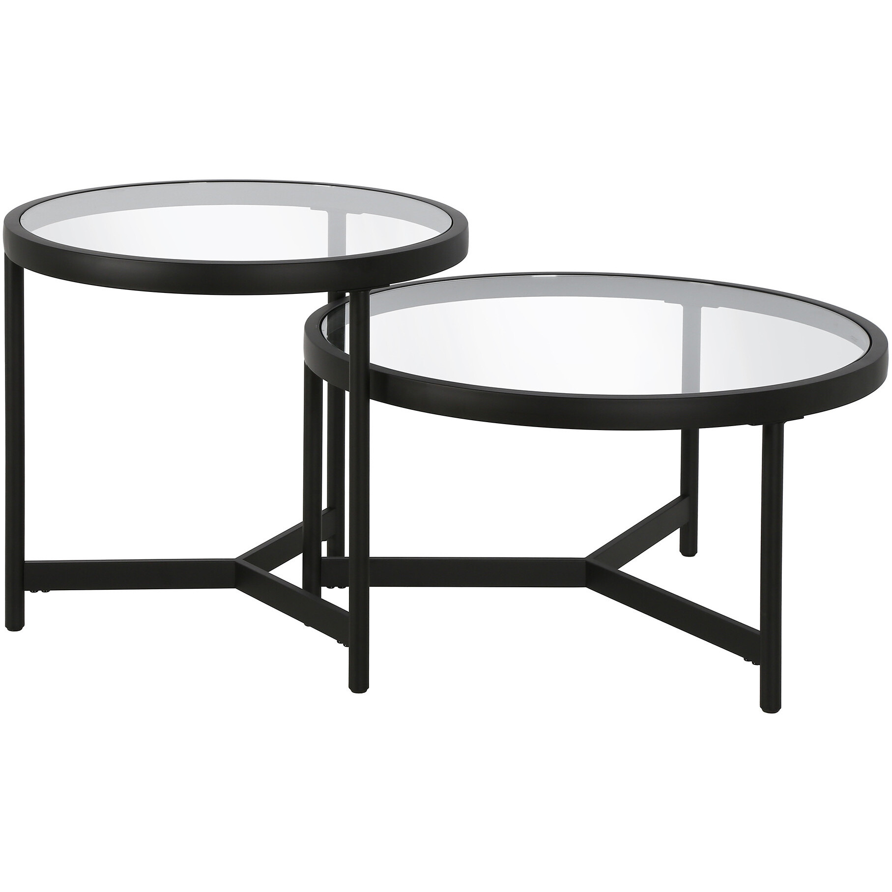 Set Of Two 30 Black Glass Round Nested Coffee Tables