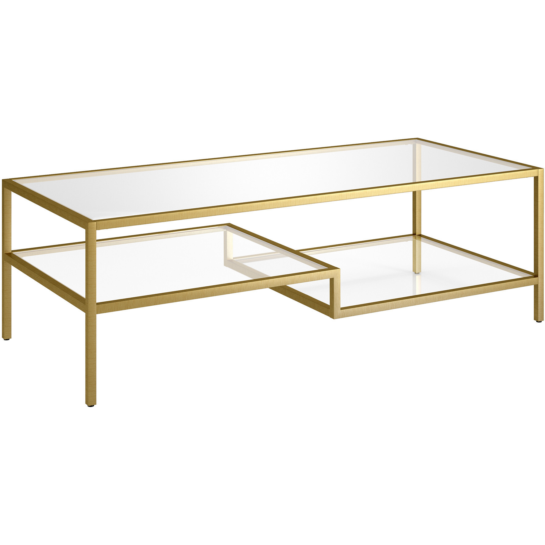 54 Gold And Glass Rectangular Coffee Table With Two Shelves
