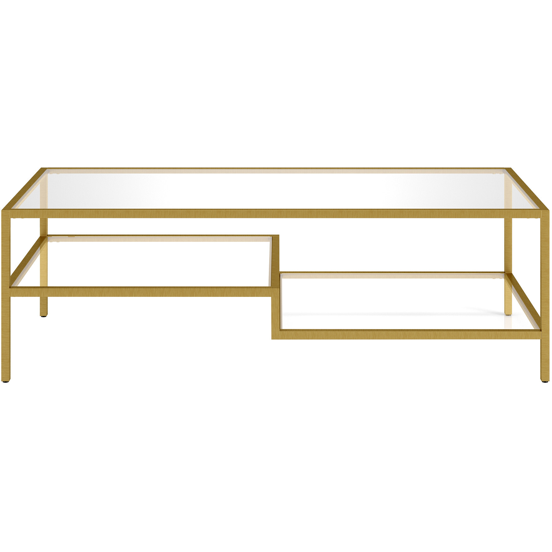 54 Gold And Glass Rectangular Coffee Table With Two Shelves