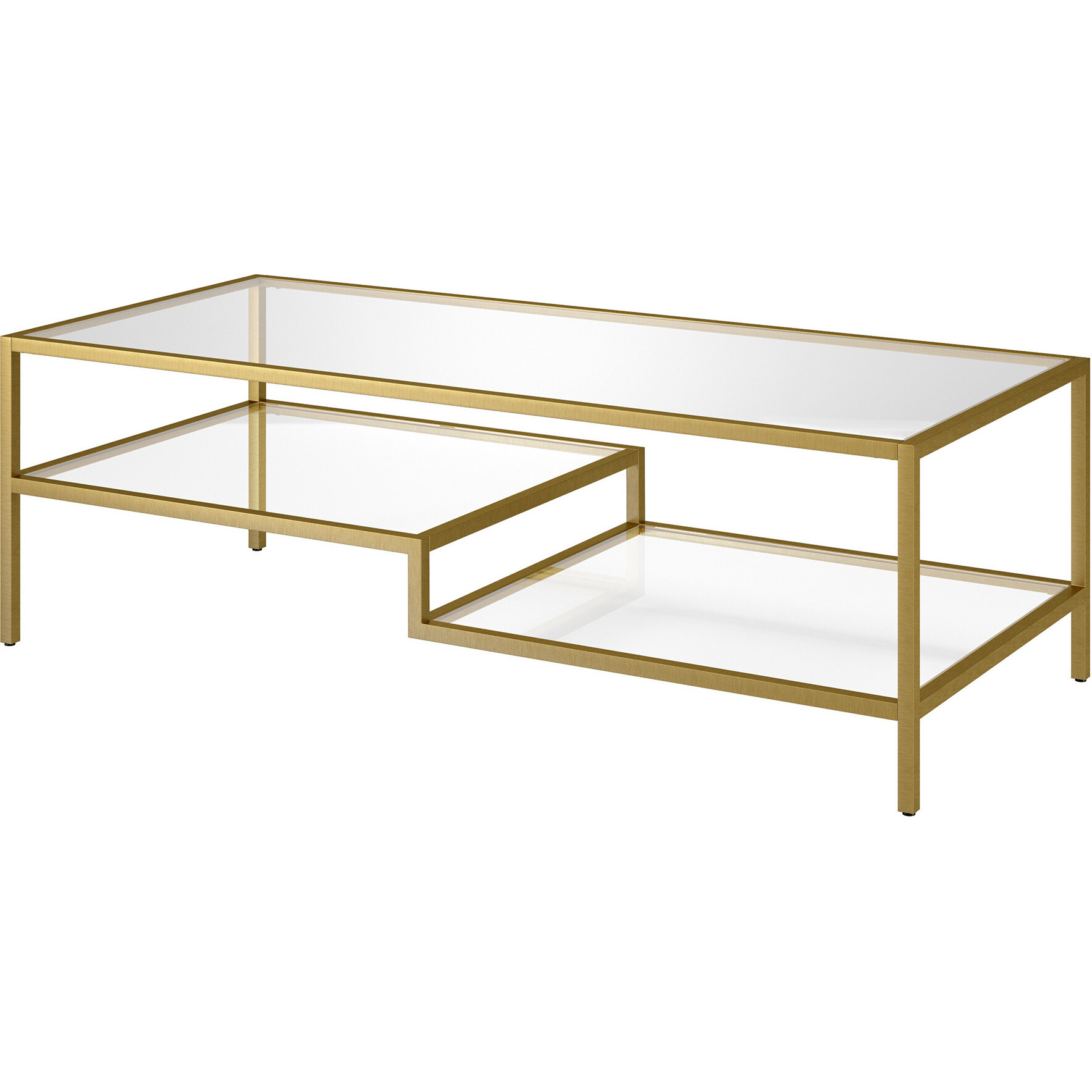 54 Gold And Glass Rectangular Coffee Table With Two Shelves