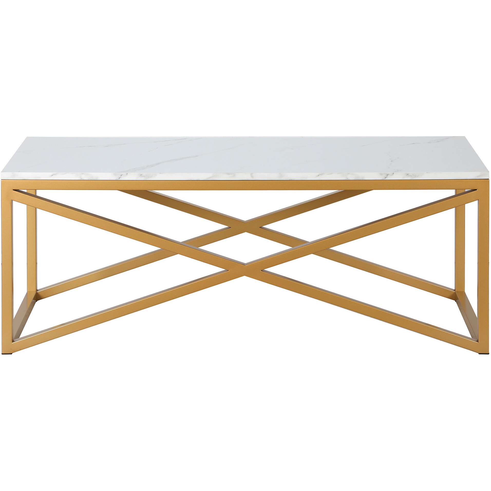 46 Gold And White Faux Marble Rectangular Coffee Table