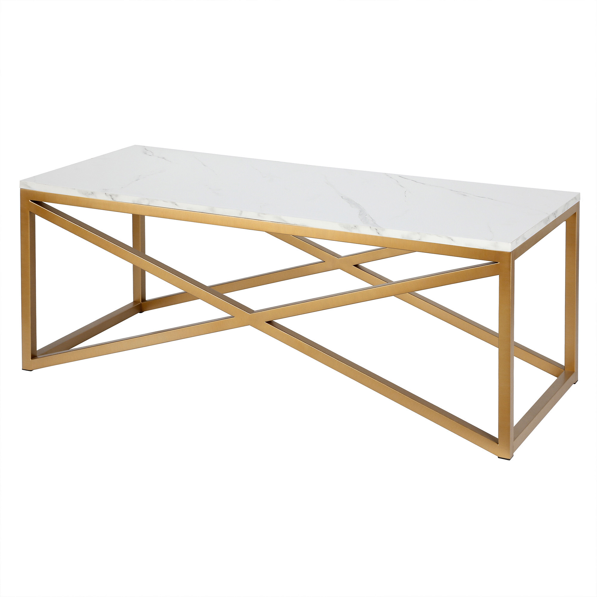 46 Gold And White Faux Marble Rectangular Coffee Table