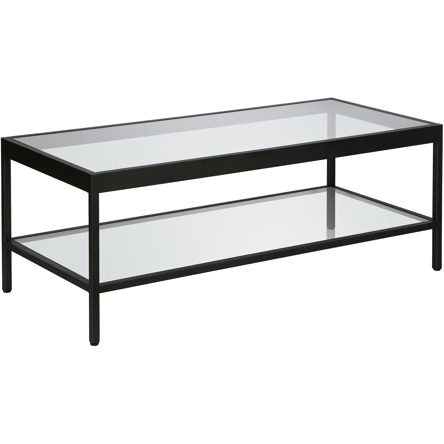 45 Black And Glass Rectangular Coffee Table With Shelf