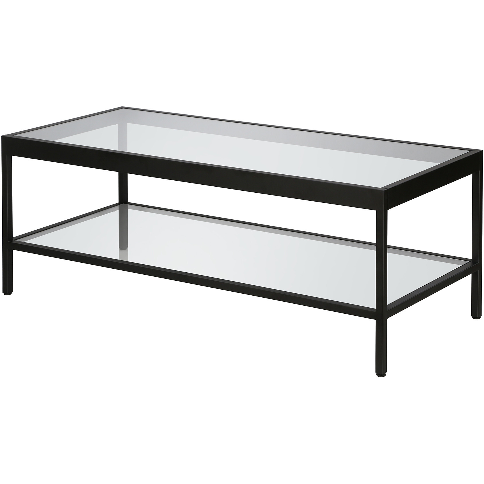 45 Black And Glass Rectangular Coffee Table With Shelf