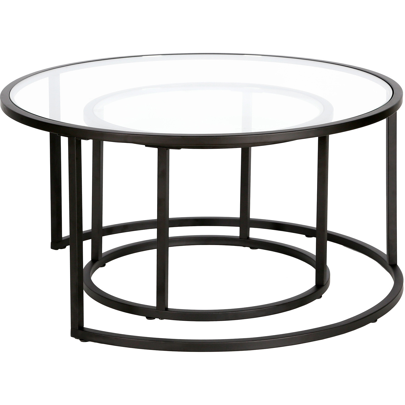 Set Of Two 35 Black Glass Round Nested Coffee Tables