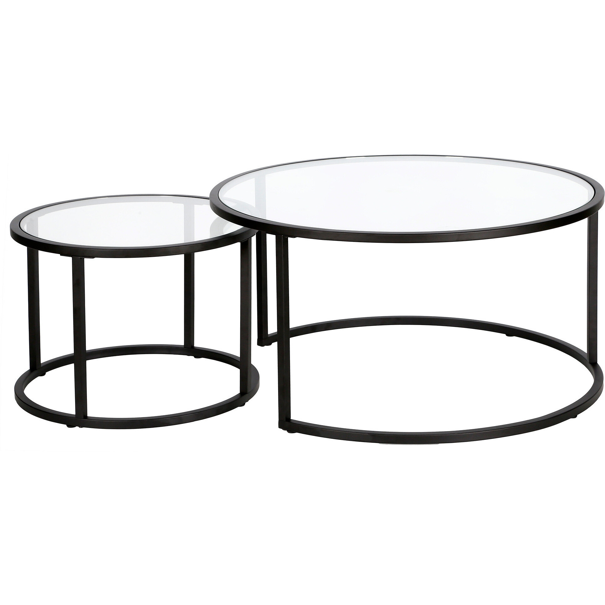 Set Of Two 35 Black Glass Round Nested Coffee Tables