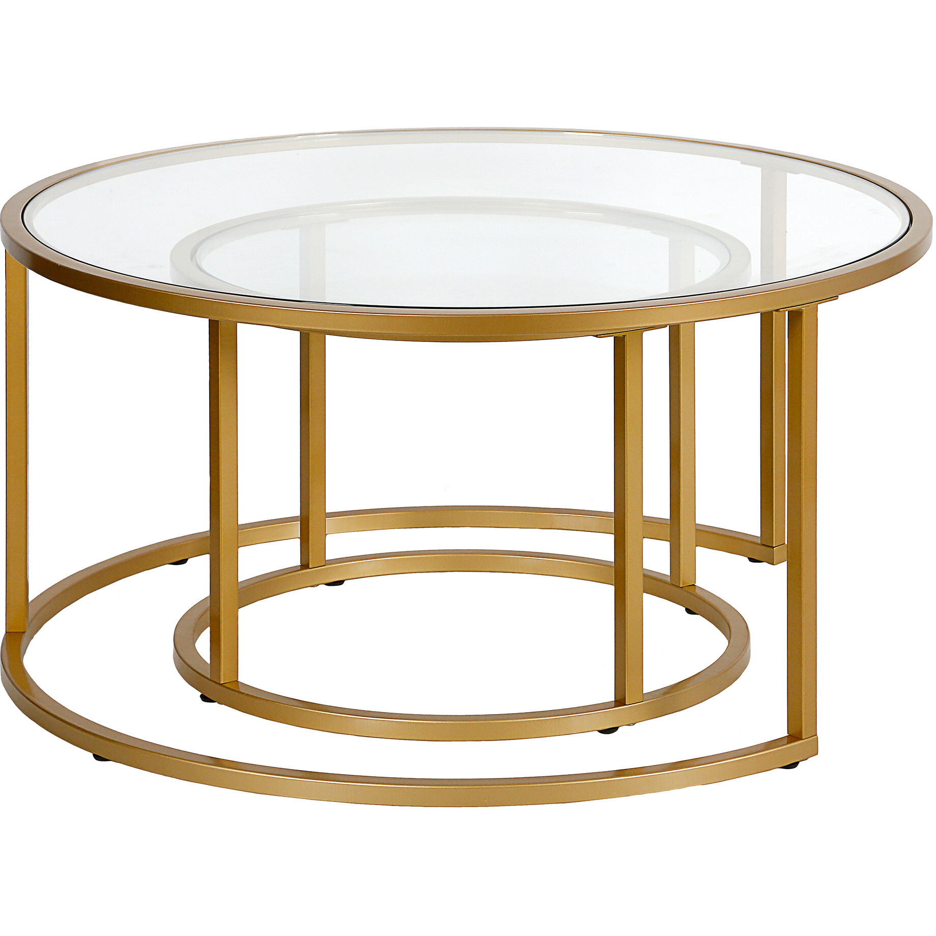 Set Of Two 35 Gold Glass Round Nested Coffee Tables