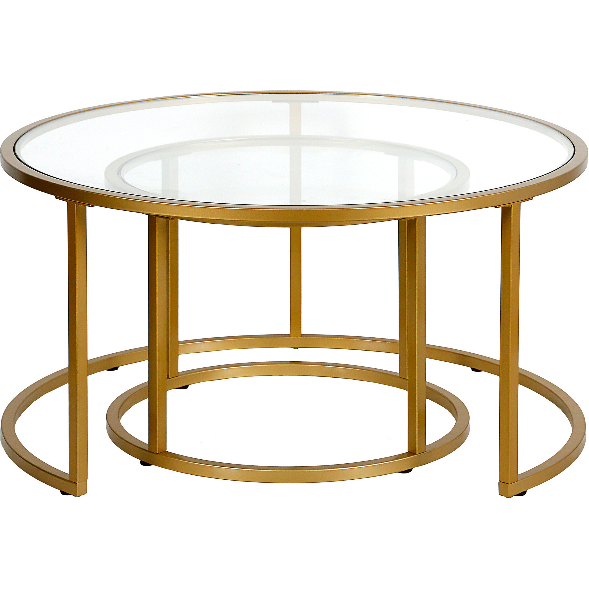 Set Of Two 35 Gold Glass Round Nested Coffee Tables