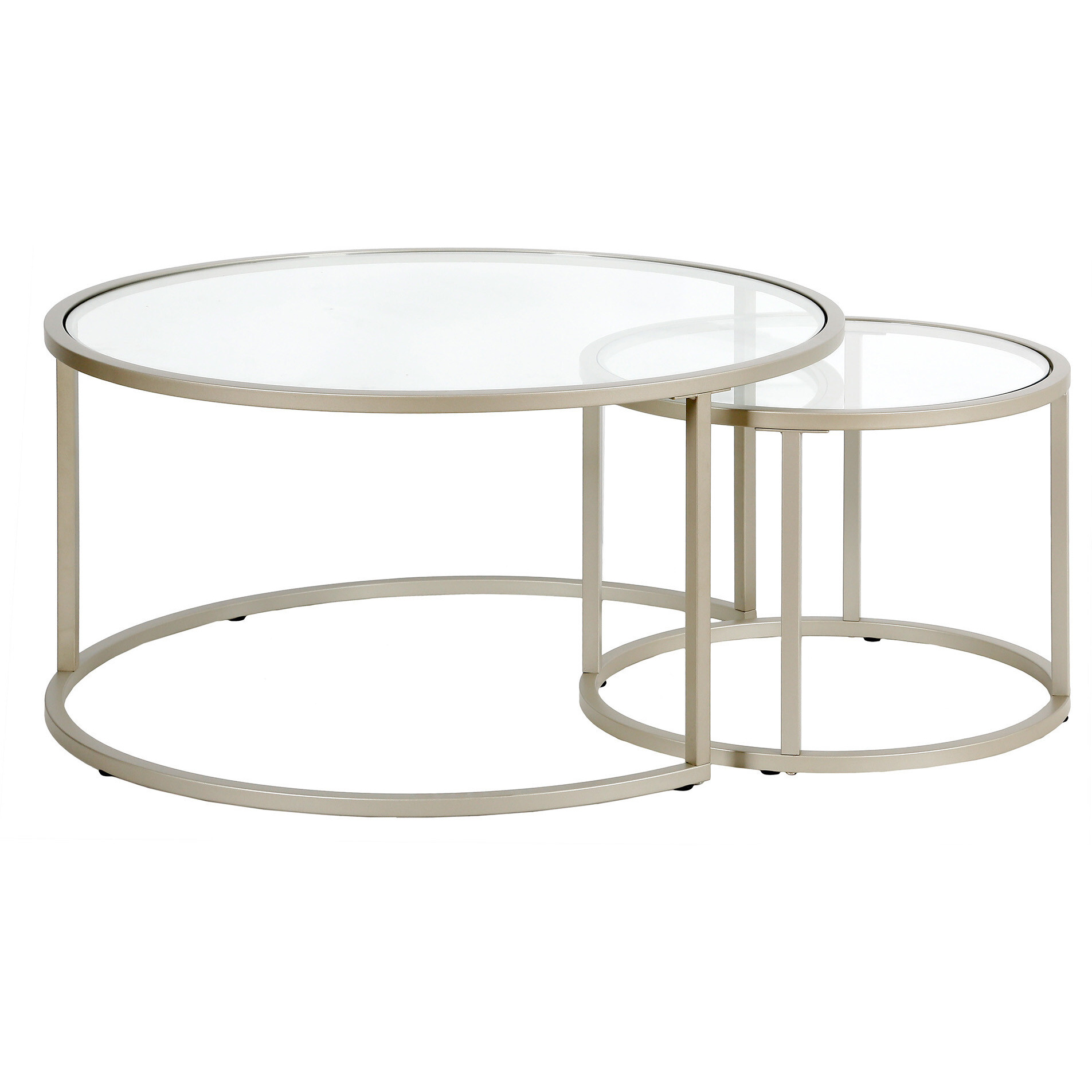 Set Of Two 35 Silver Glass Round Nested Coffee Tables