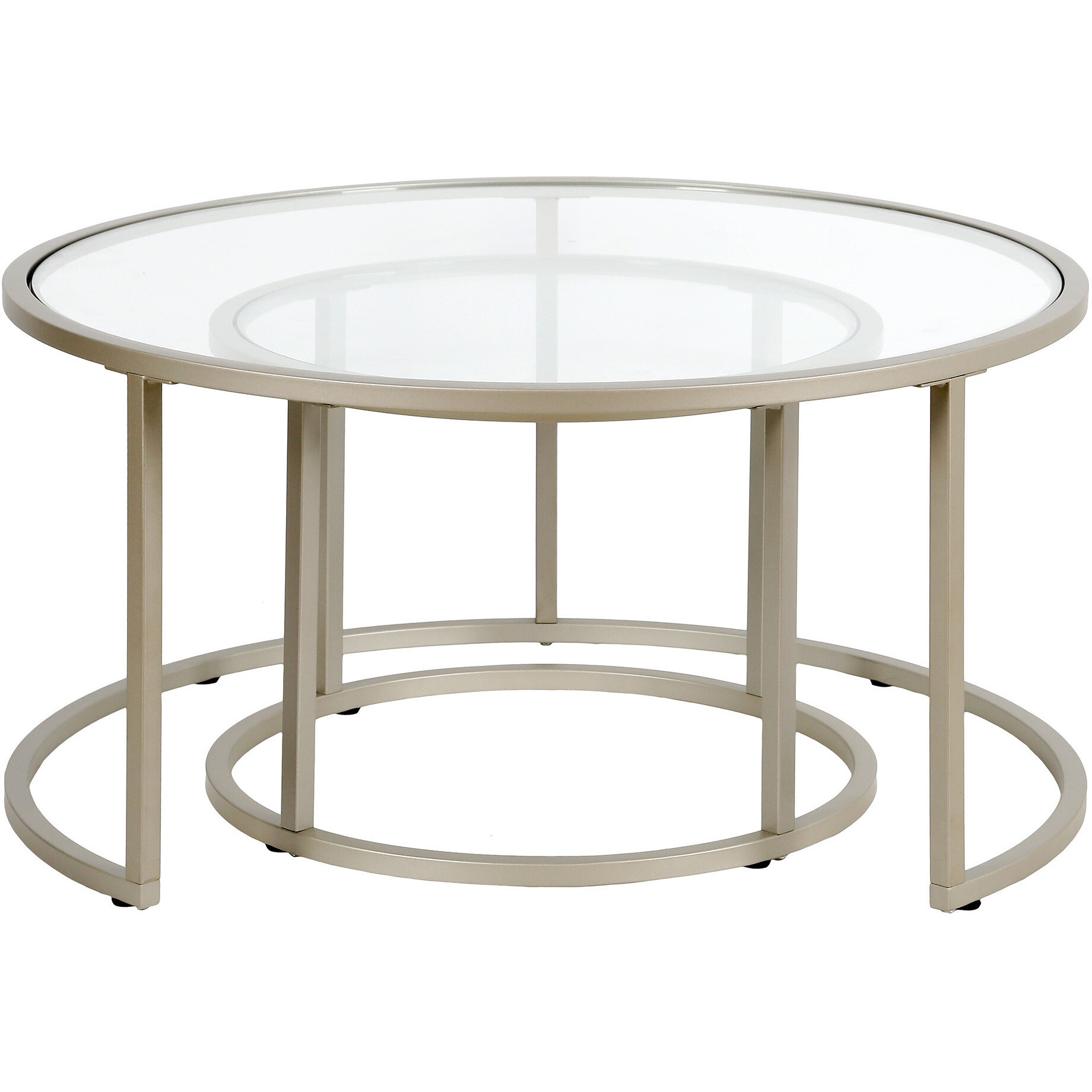 Set Of Two 35 Silver Glass Round Nested Coffee Tables