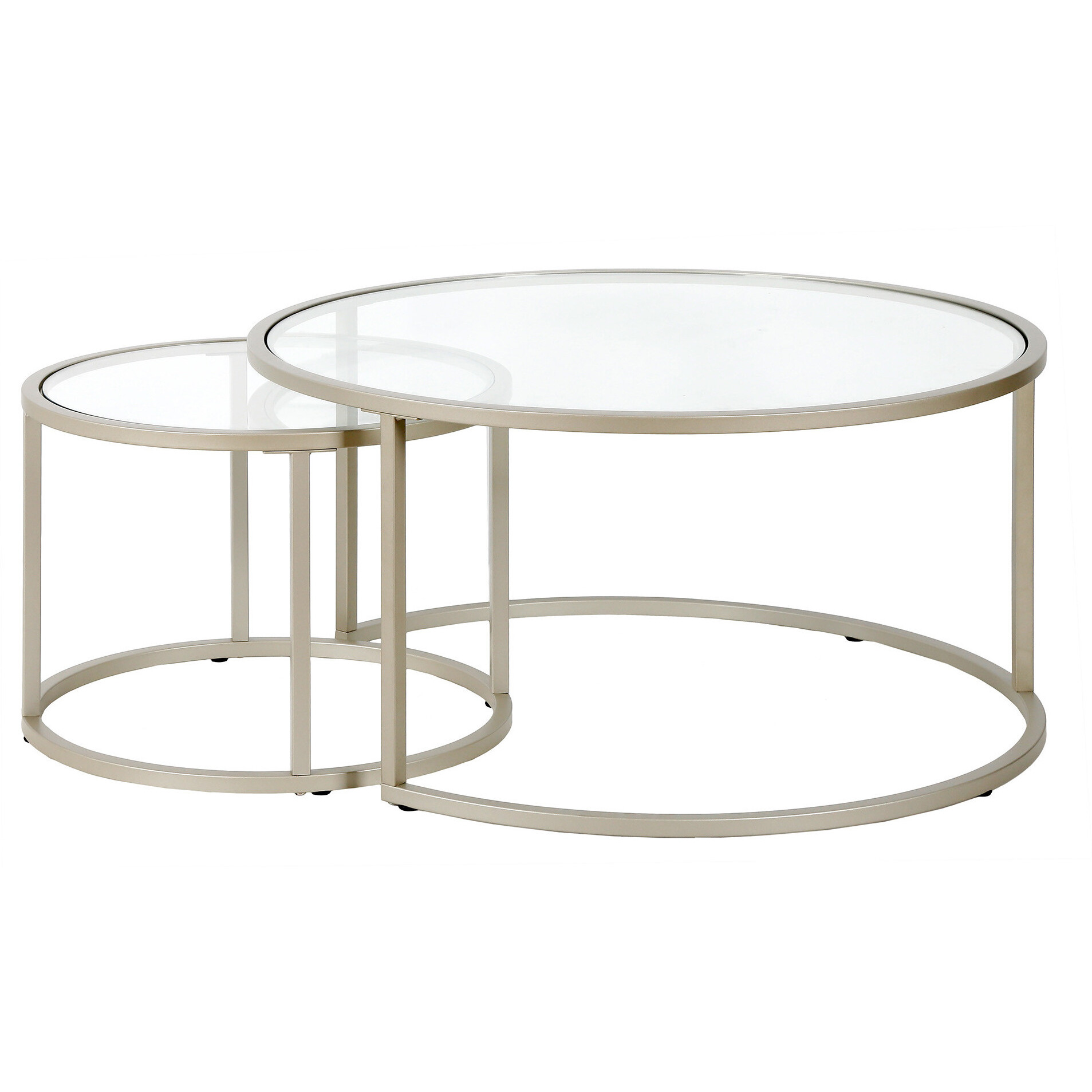 Set Of Two 35 Silver Glass Round Nested Coffee Tables