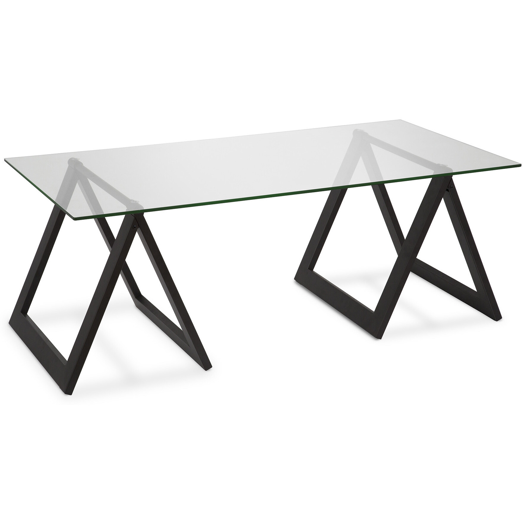 46 Black And Glass Rectangular Sawhorse Base Coffee Table