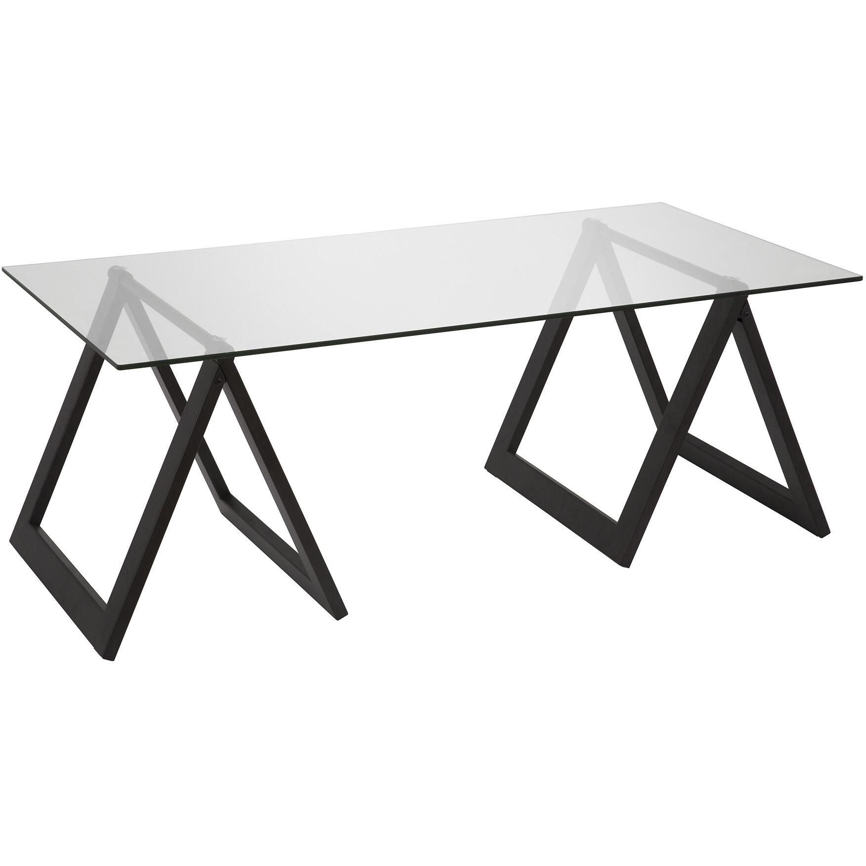 46 Black And Glass Rectangular Sawhorse Base Coffee Table
