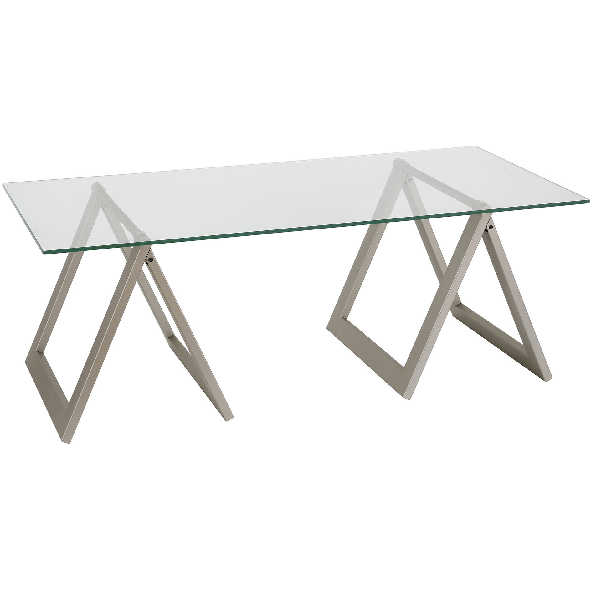 46 Silver And Glass Rectangular Sawhorse Coffee Table