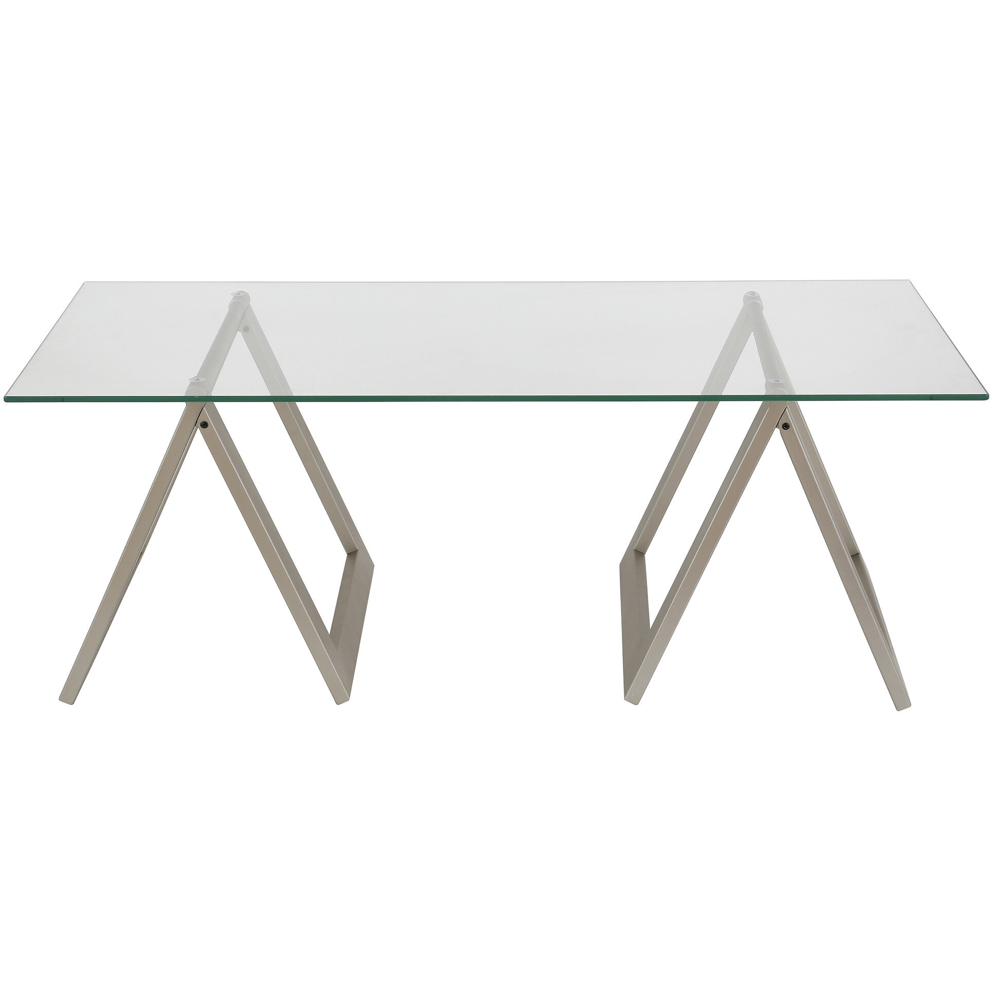 46 Silver And Glass Rectangular Sawhorse Coffee Table
