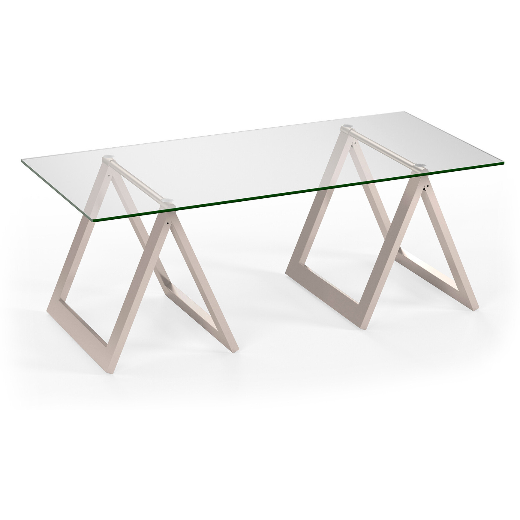 46 Silver And Glass Rectangular Sawhorse Coffee Table