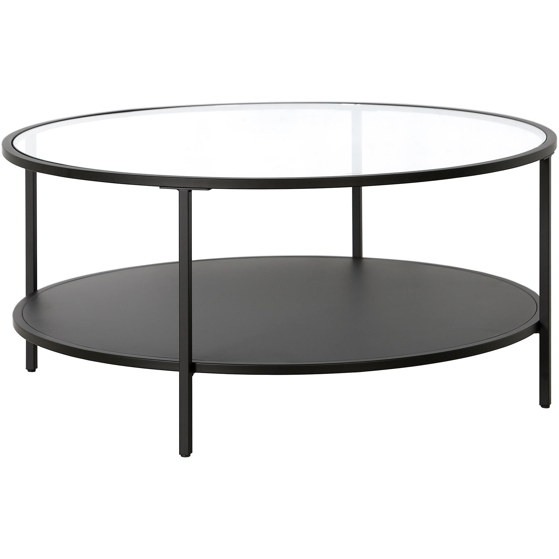 36 Black Glass Round Coffee Table With Shelf