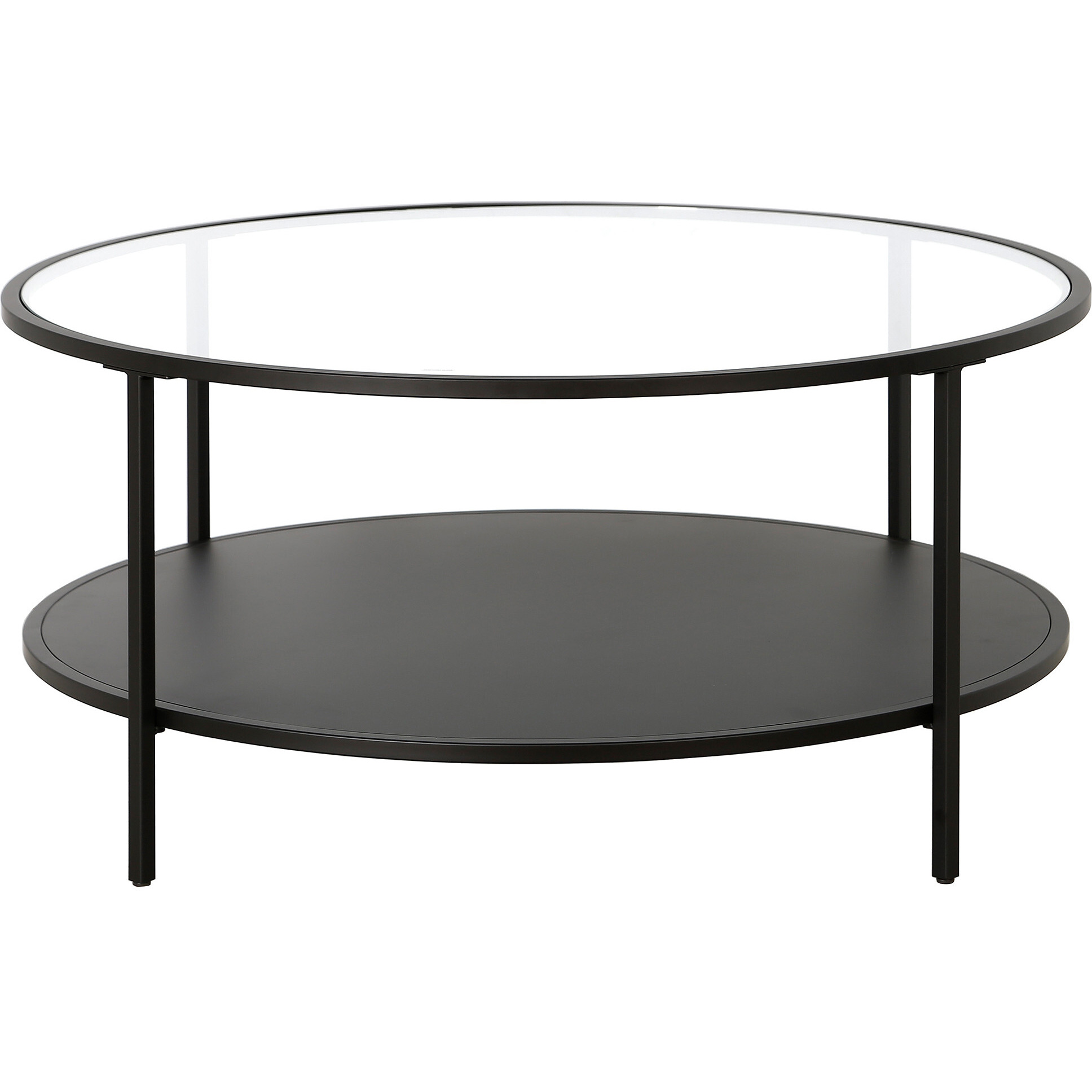 36 Black Glass Round Coffee Table With Shelf
