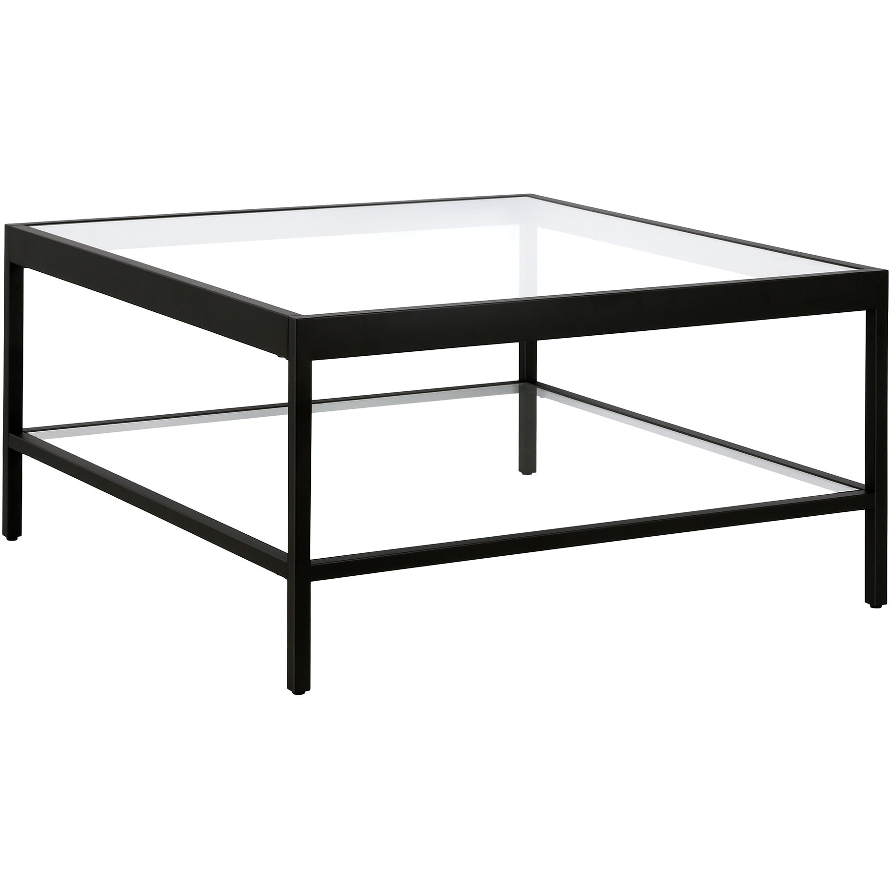 32 Black Glass Square Coffee Table With Shelf