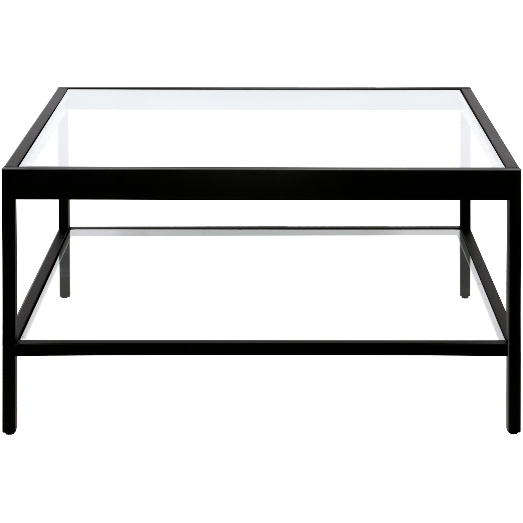 32 Black Glass Square Coffee Table With Shelf