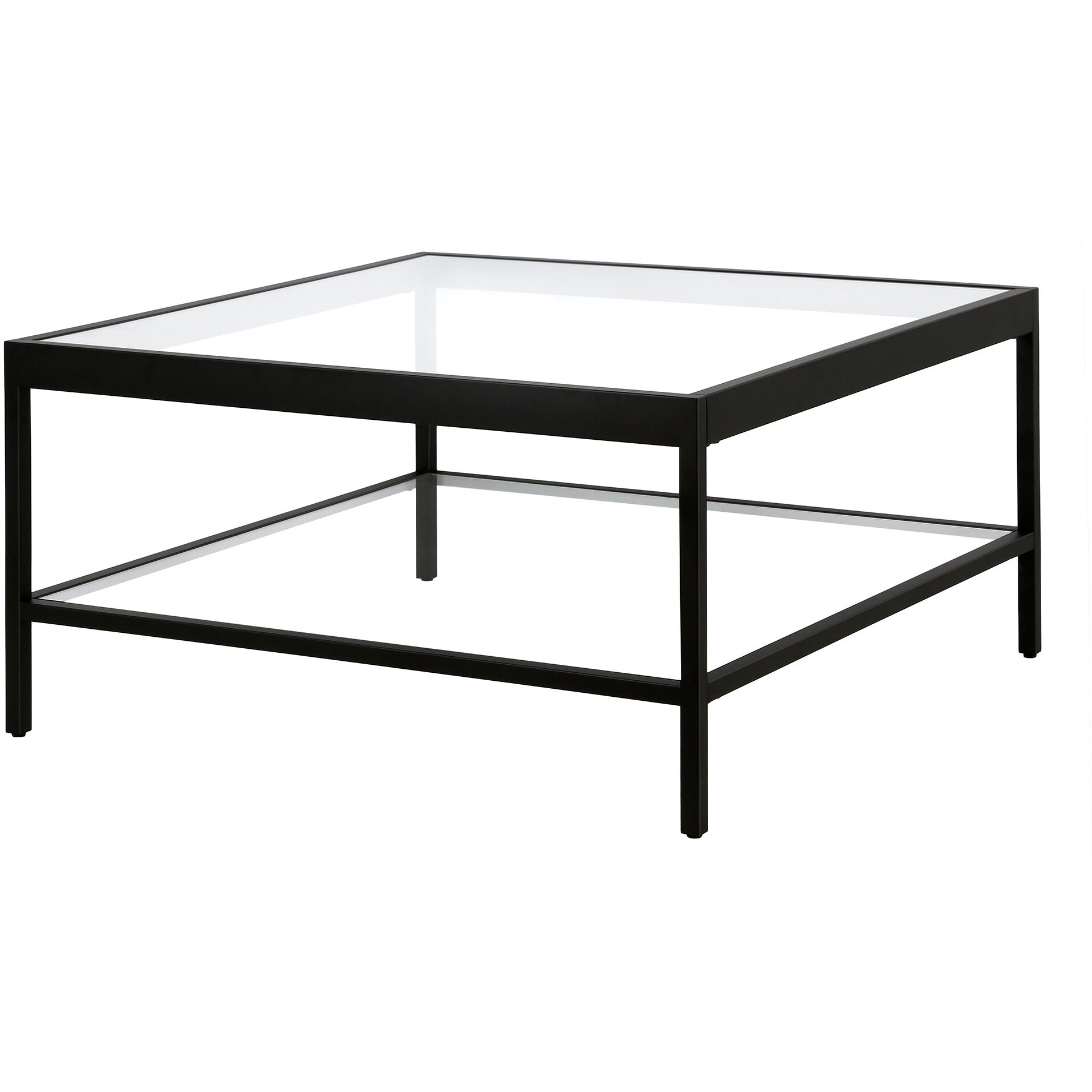 32 Black Glass Square Coffee Table With Shelf