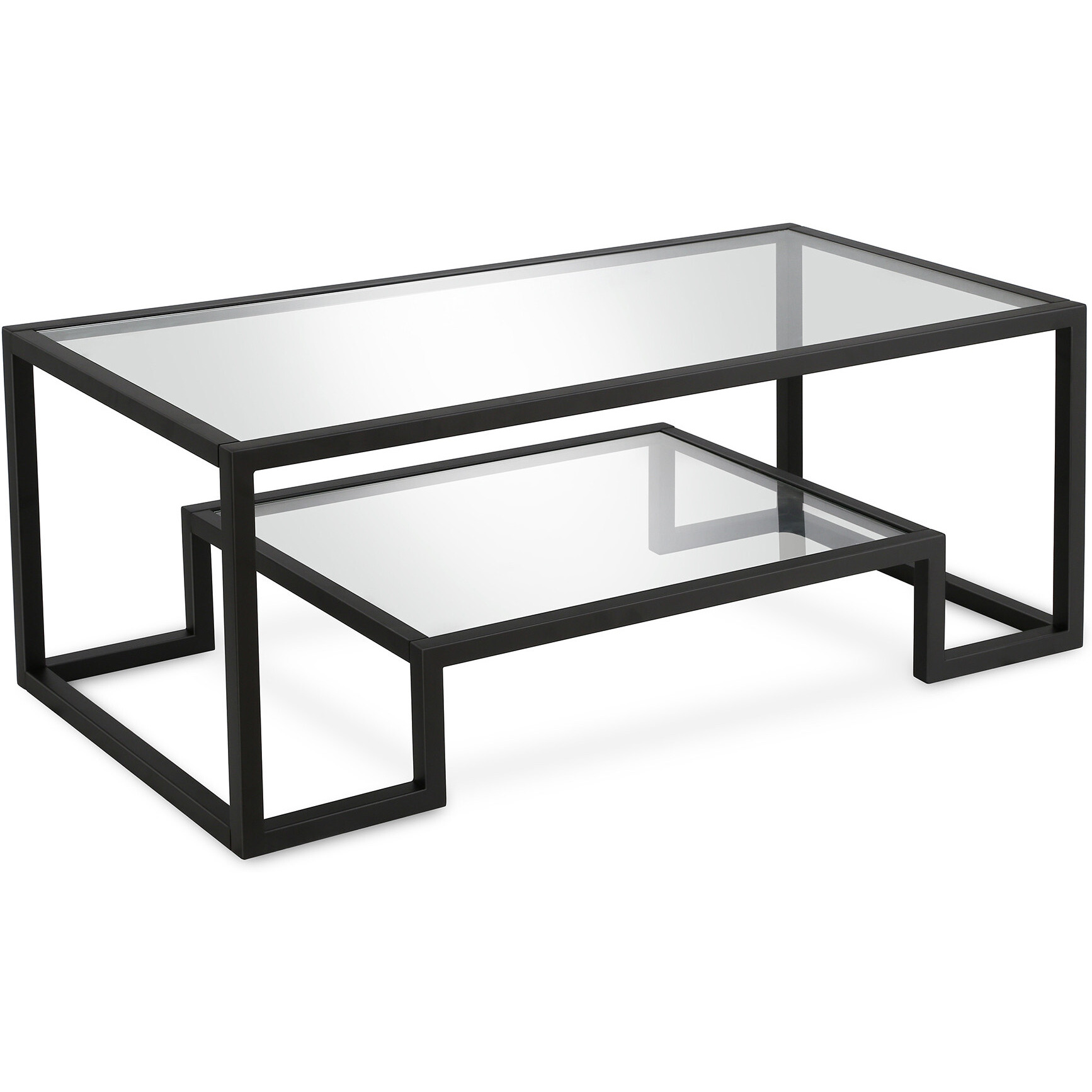 45 Black Glass Rectangular Coffee Table With Shelf