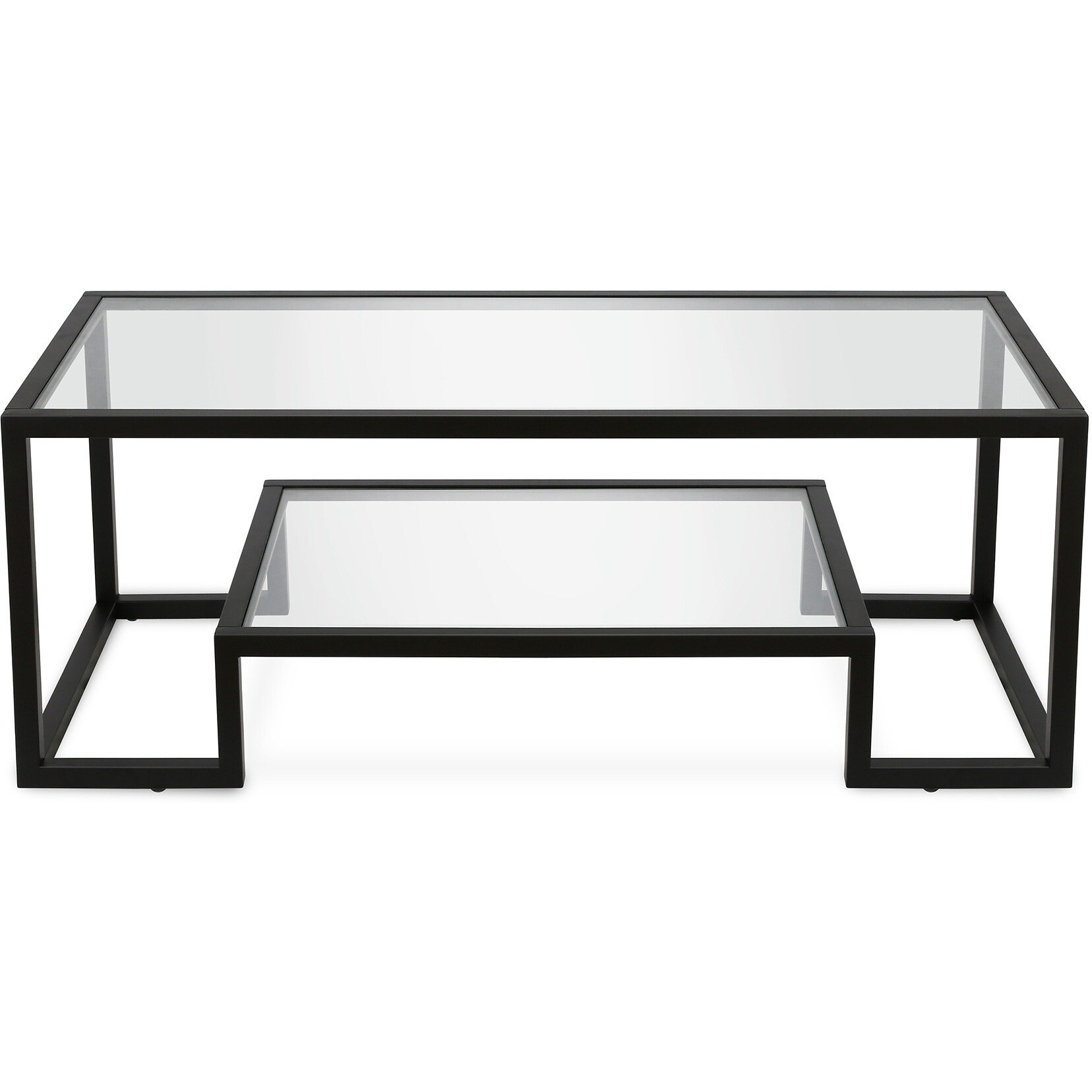 45 Black Glass Rectangular Coffee Table With Shelf