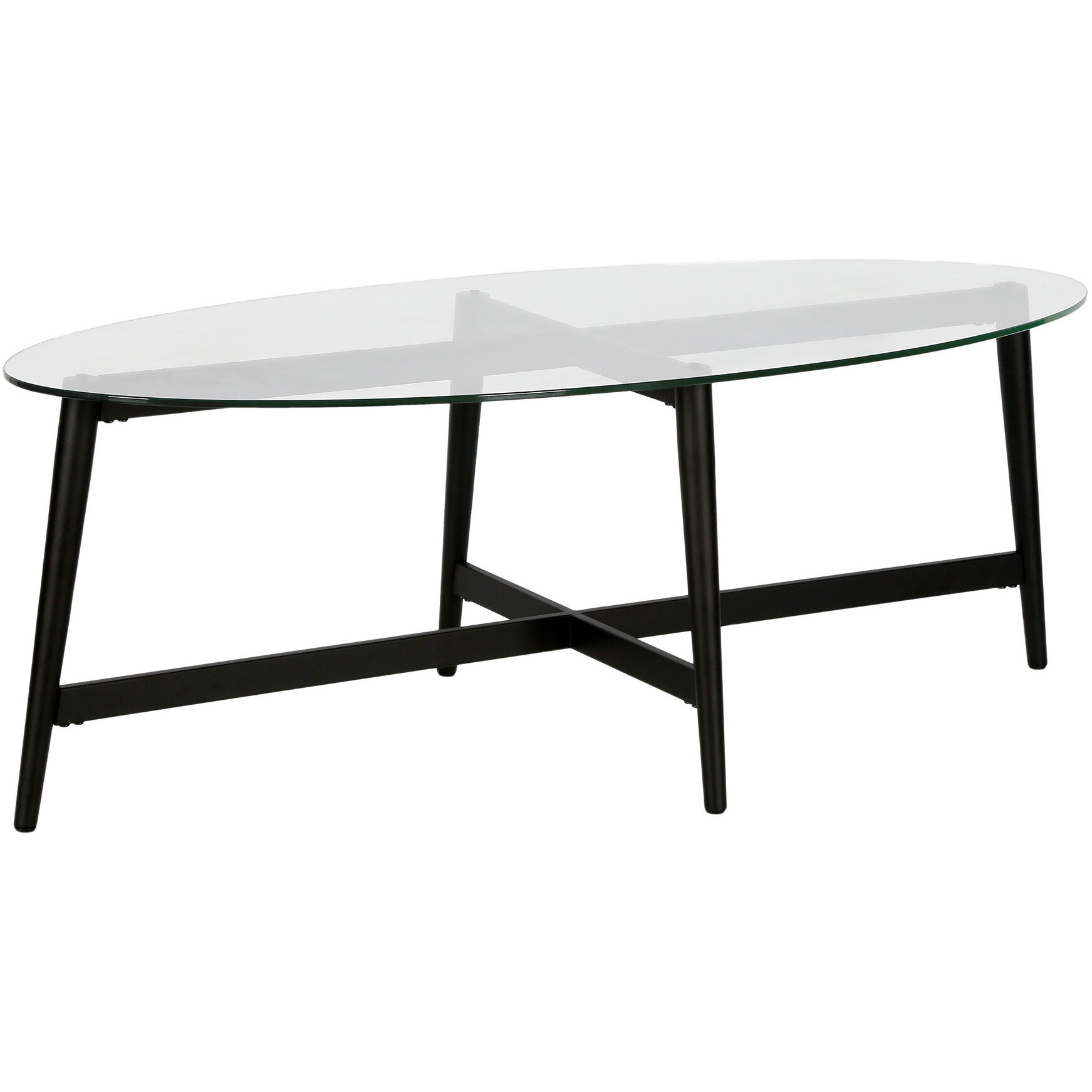 50 Black And Clear Glass Oval Coffee Table