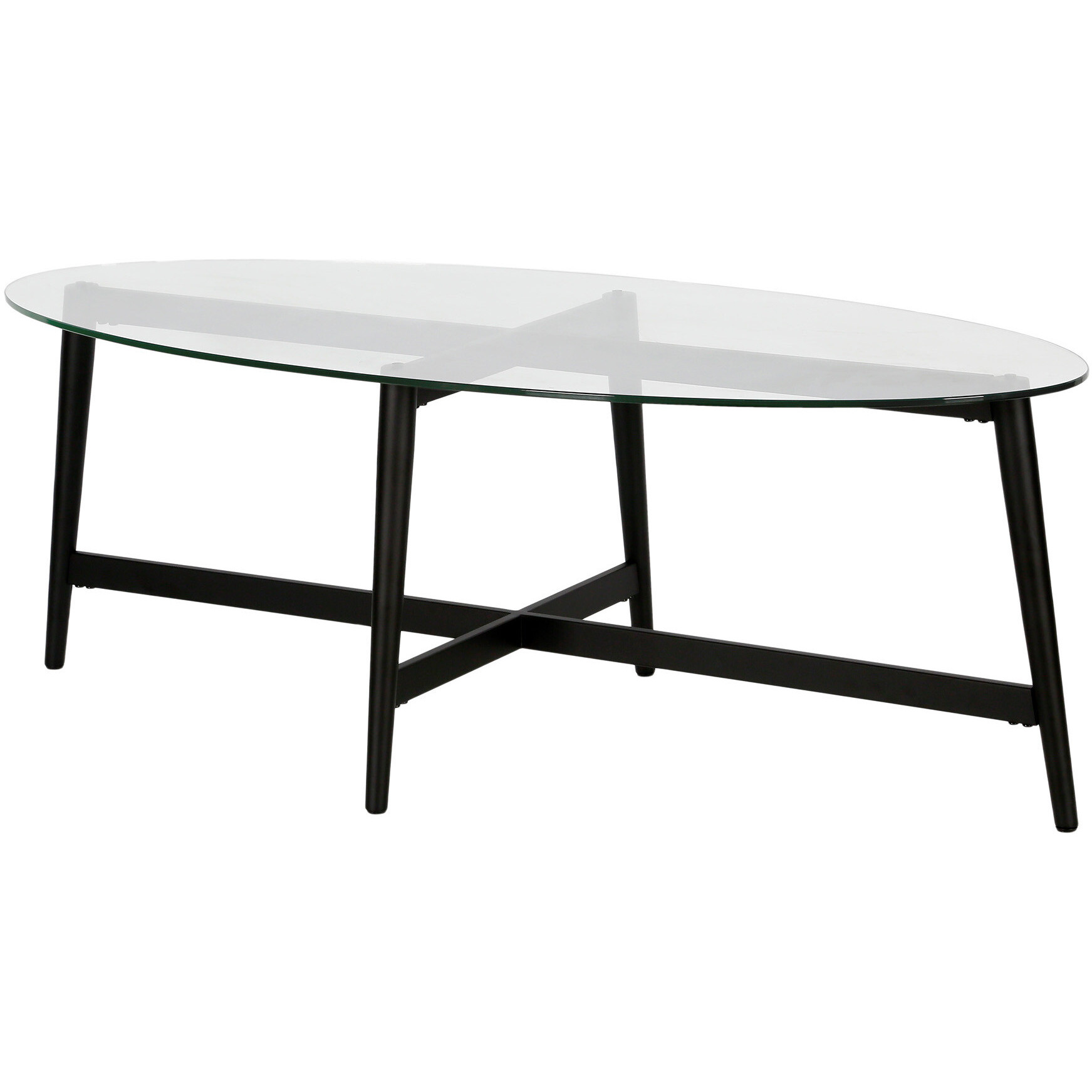50 Black And Clear Glass Oval Coffee Table