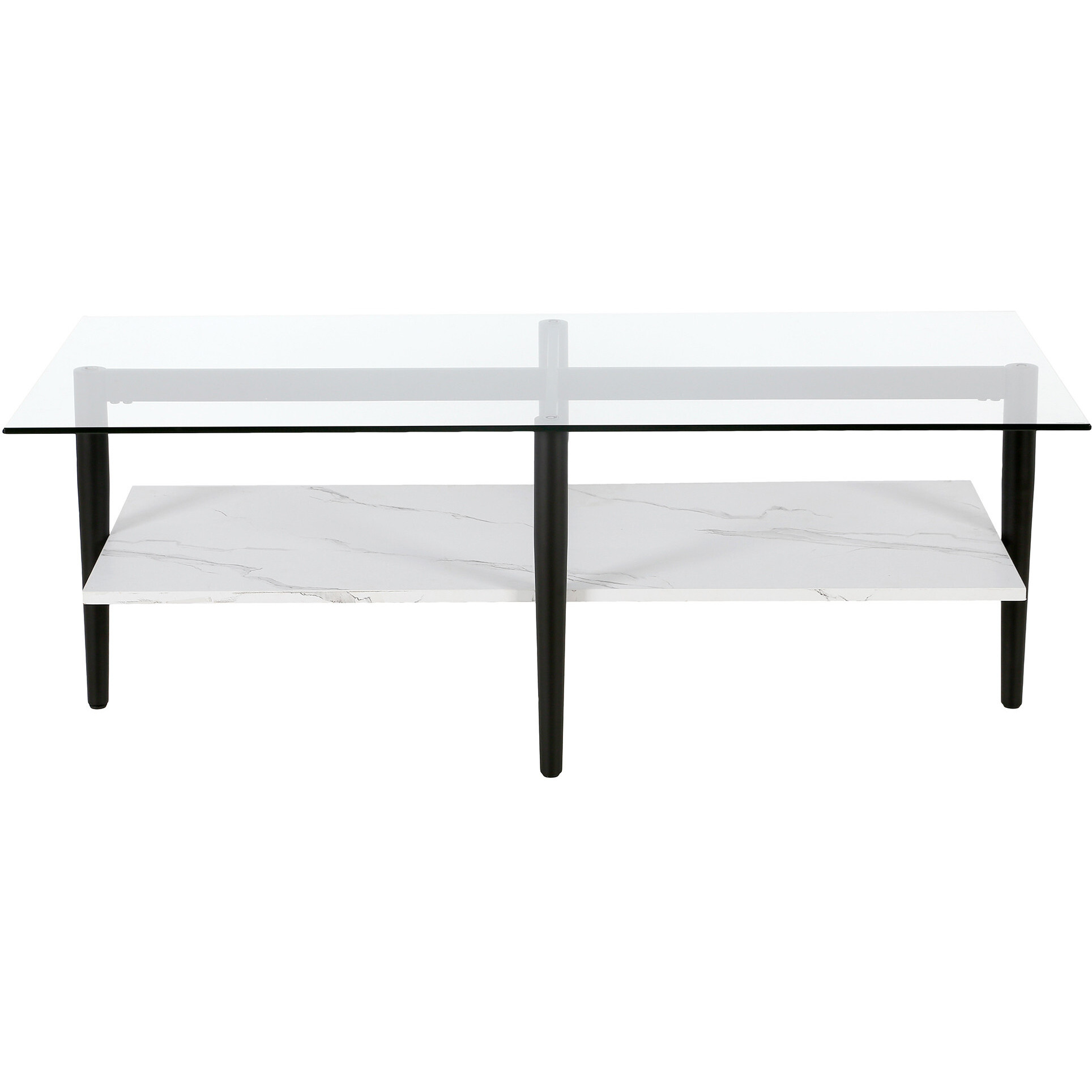 47 Black Glass Rectangular Coffee Table With Shelf
