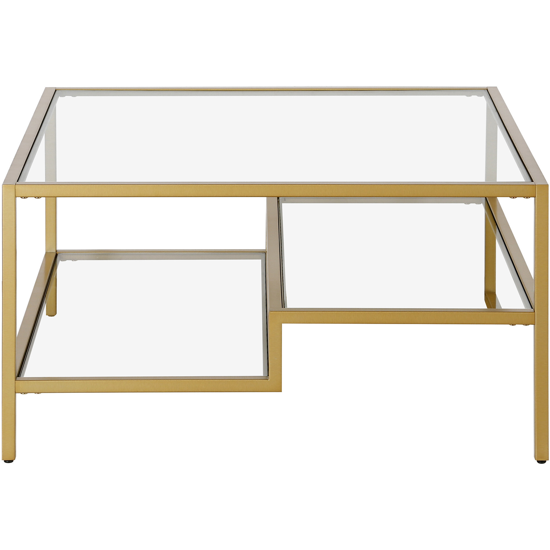 32 Gold Glass Square Coffee Table With Two Shelves