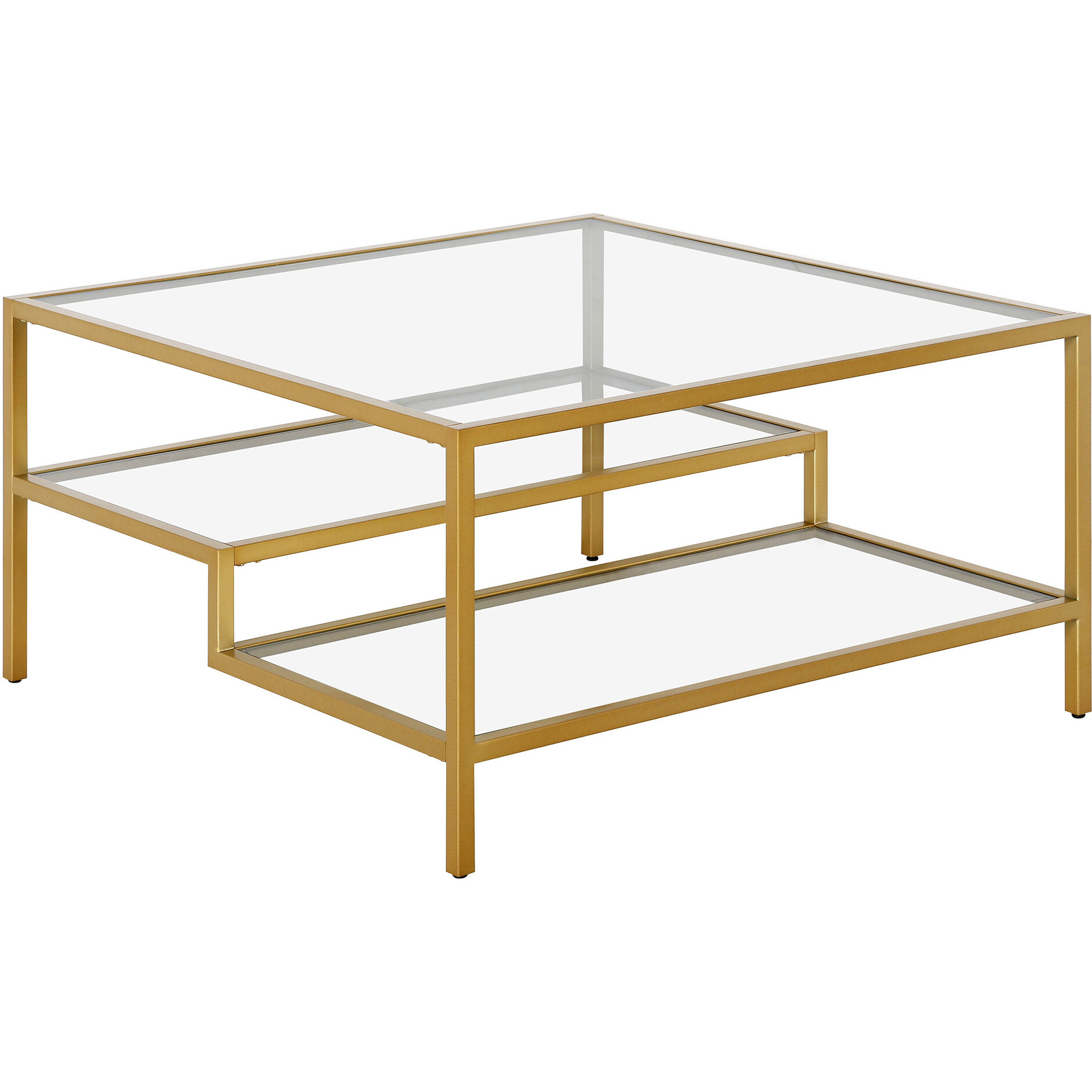 32 Gold Glass Square Coffee Table With Two Shelves