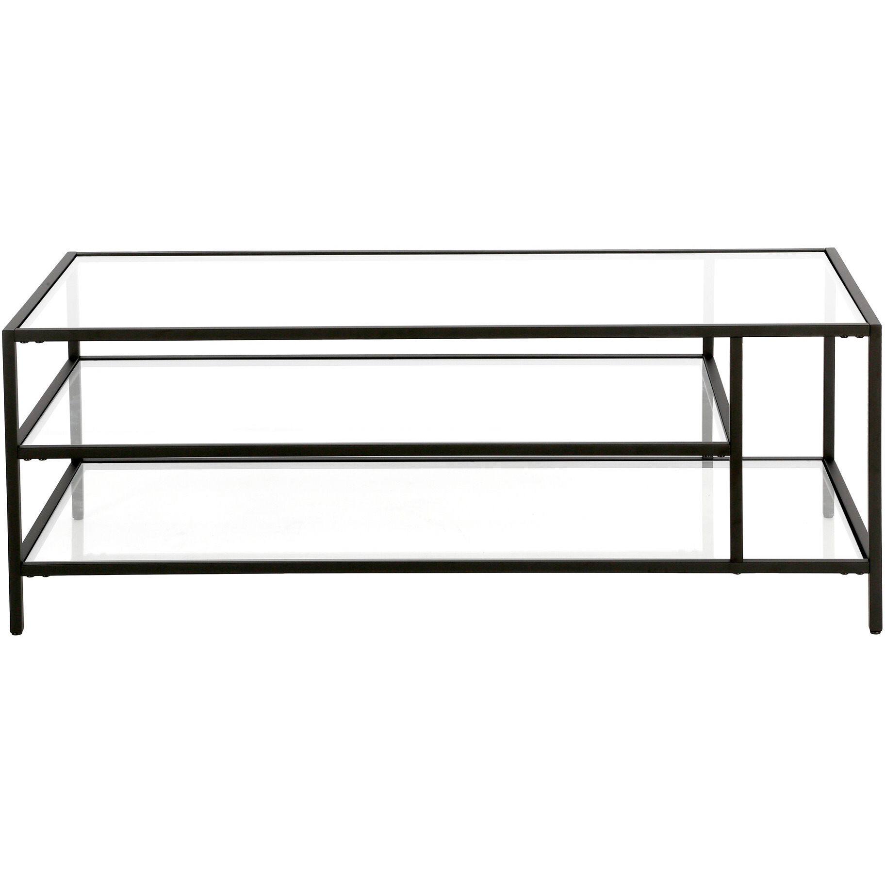 46 Black Glass Rectangular Coffee Table With Two Shelves
