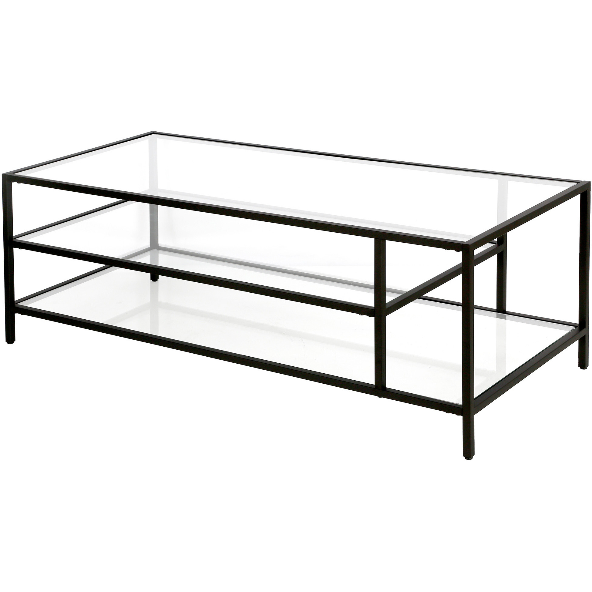 46 Black Glass Rectangular Coffee Table With Two Shelves