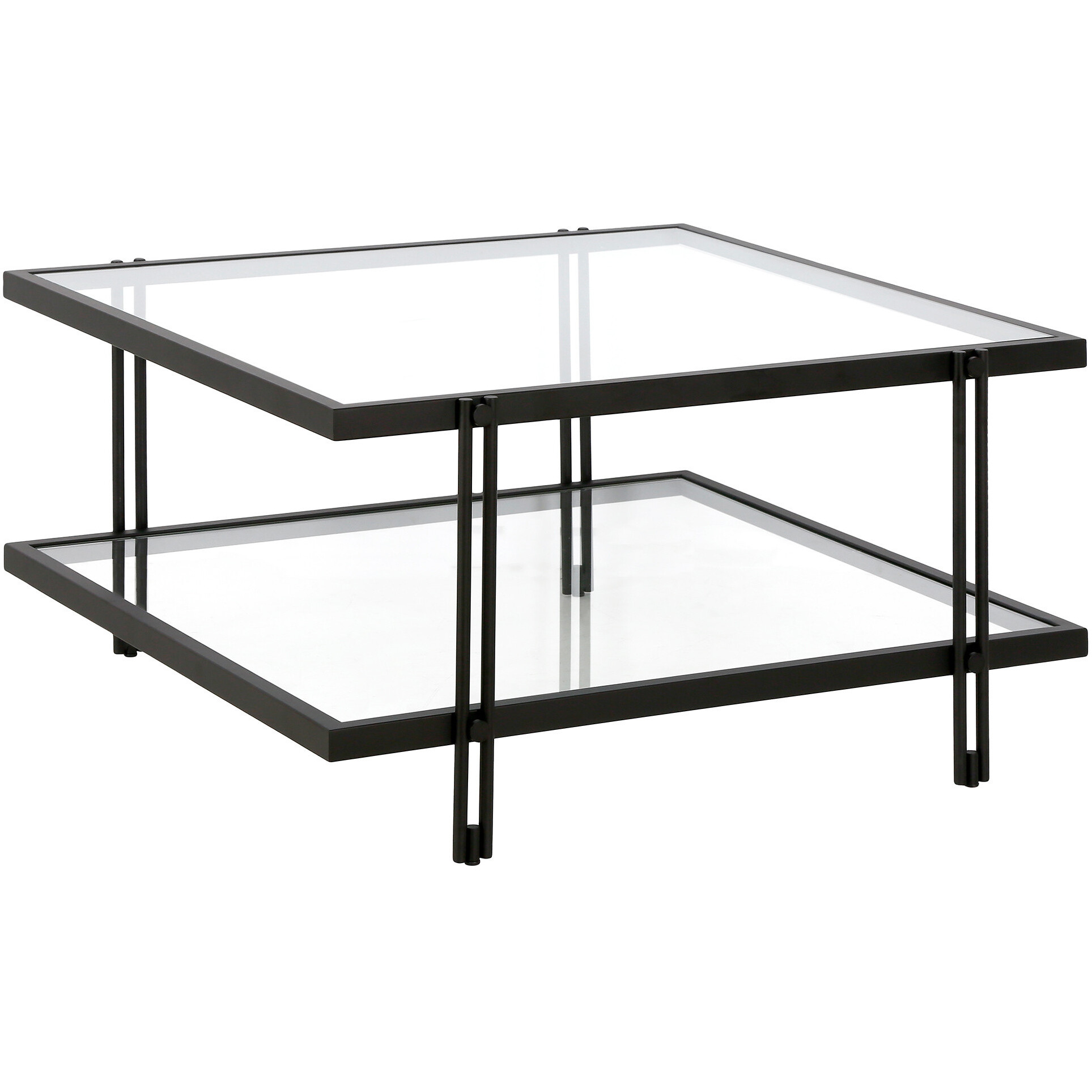 32 Black Glass Square Coffee Table With Shelf
