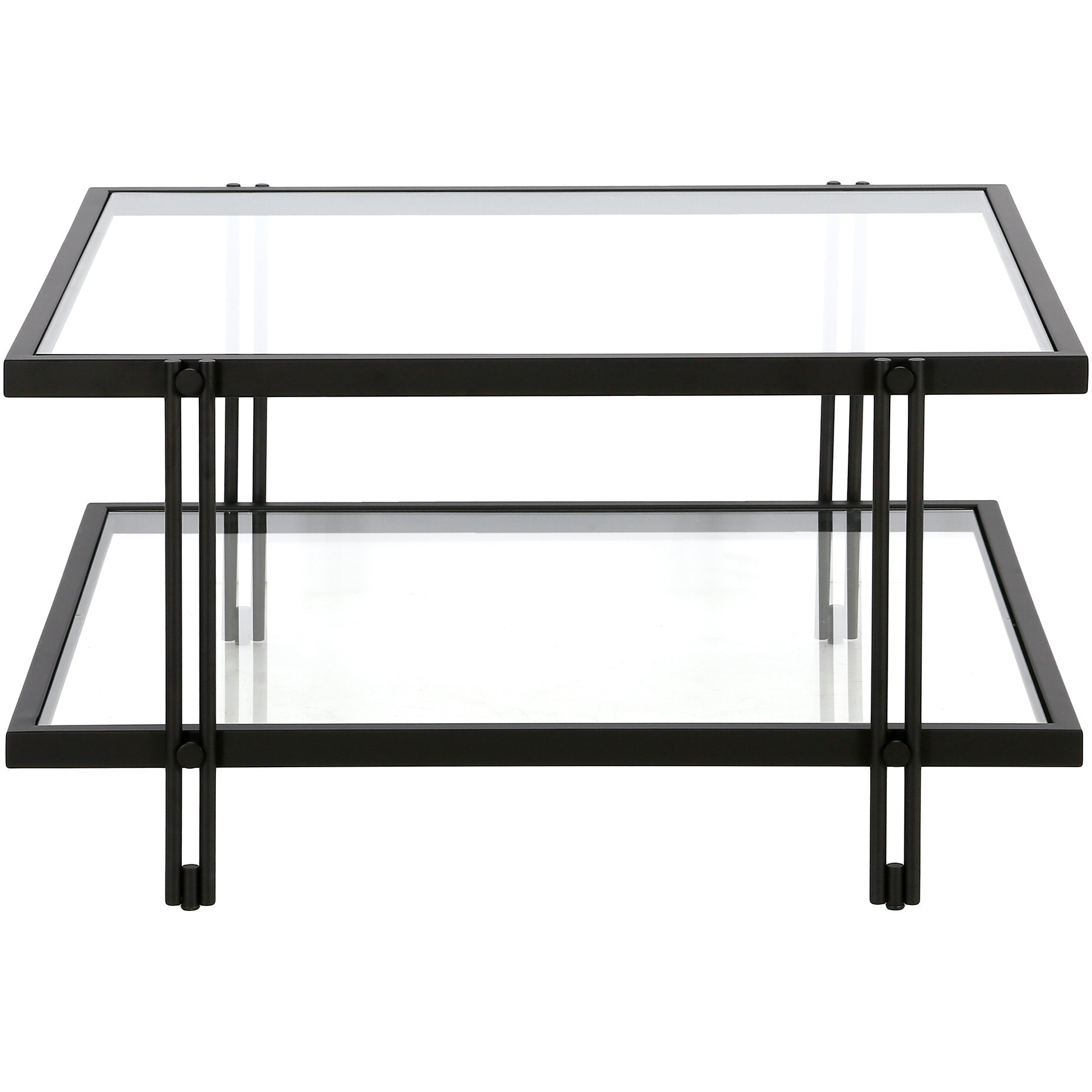 32 Black Glass Square Coffee Table With Shelf