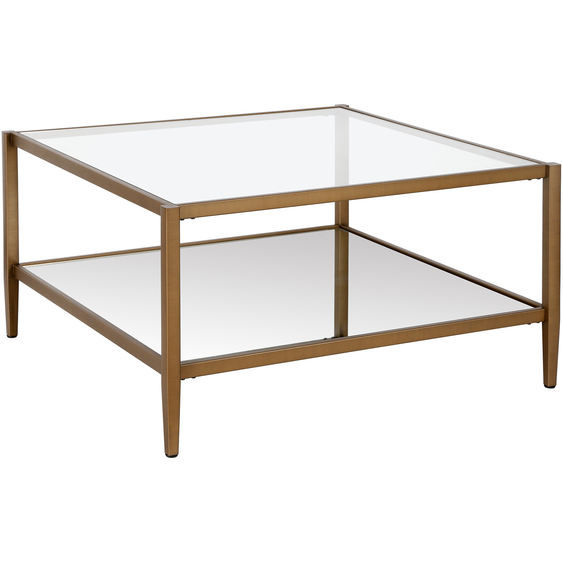 32 Gold Glass Square Coffee Table With Shelf