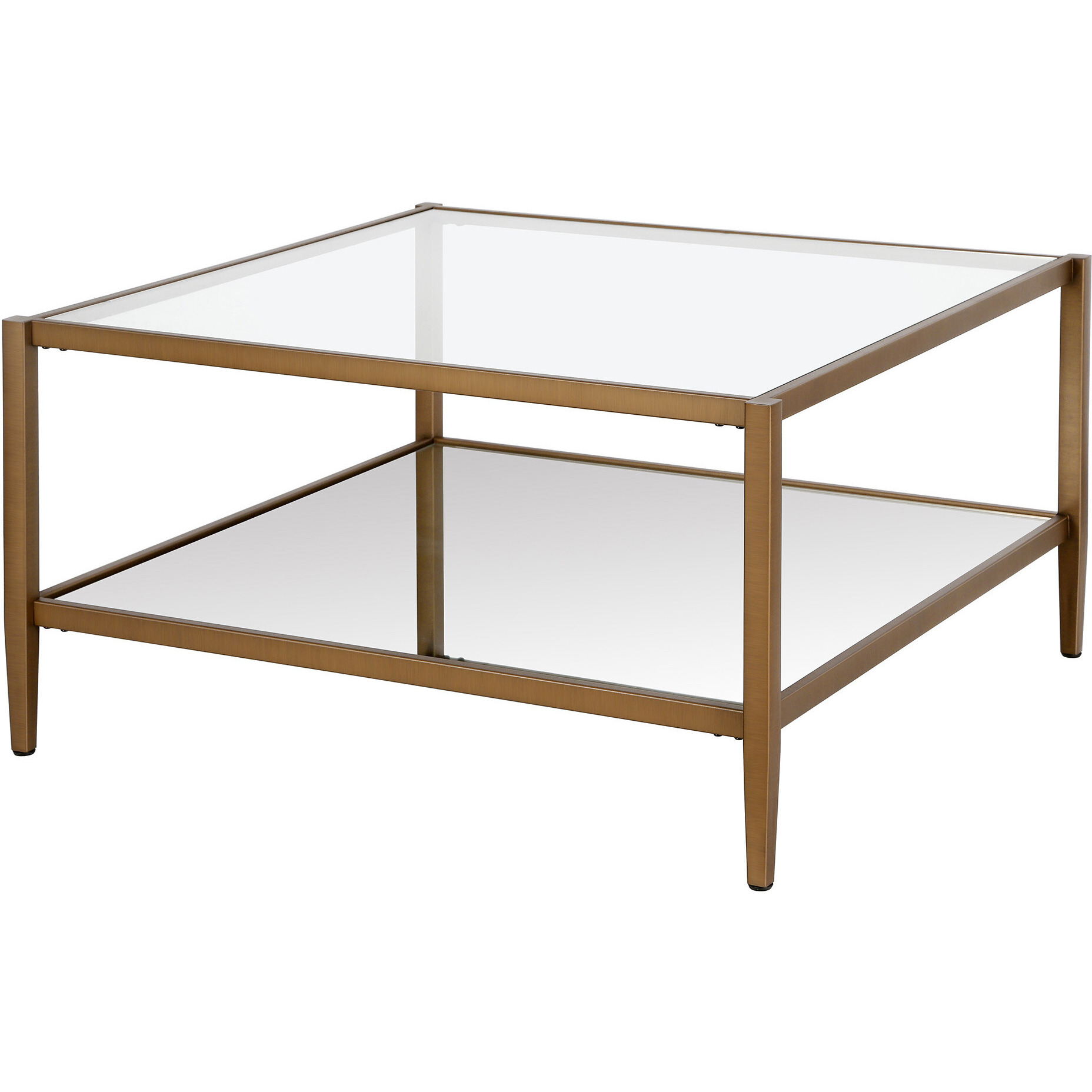 32 Gold Glass Square Coffee Table With Shelf