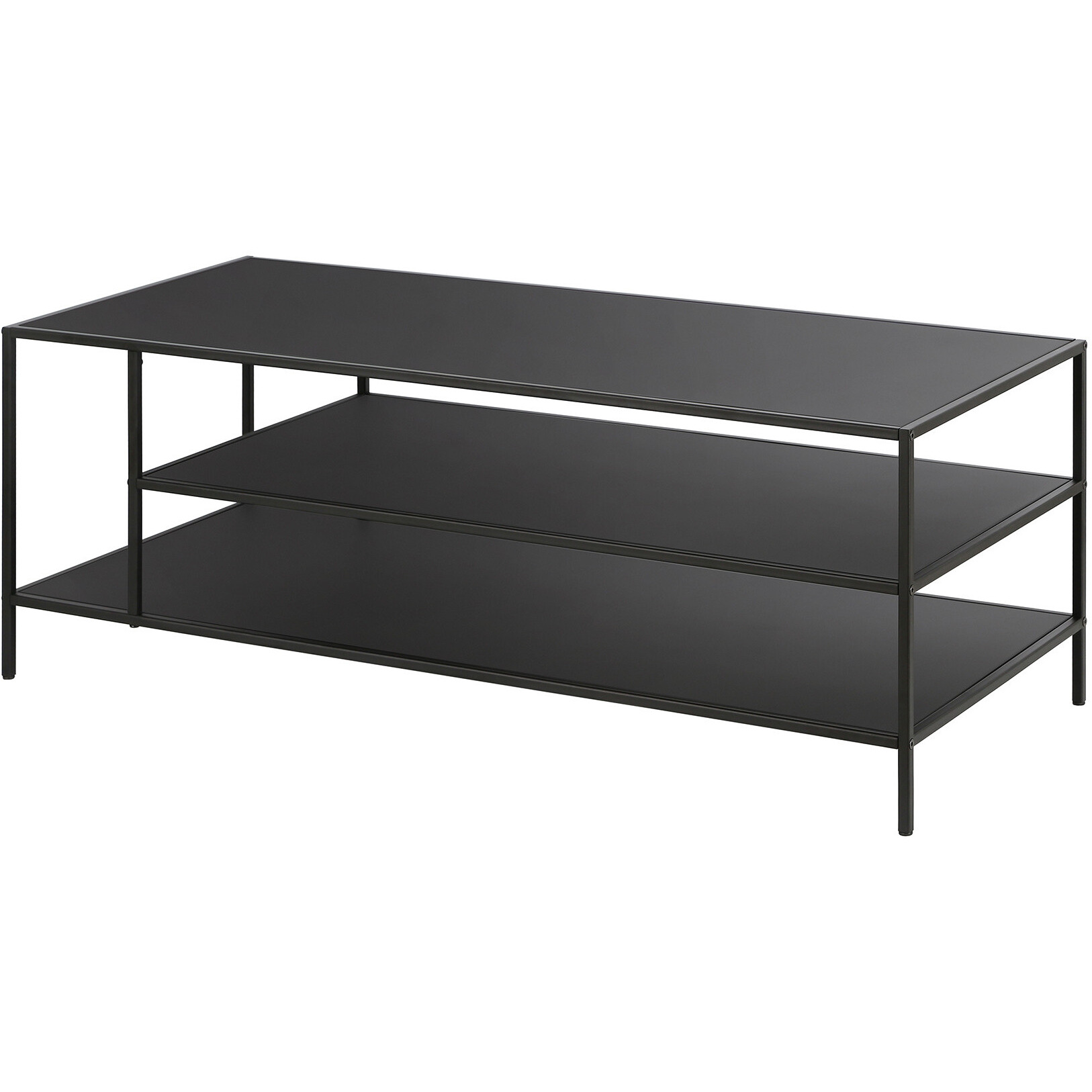 46 Black Steel Rectangular Coffee Table With Two Shelves
