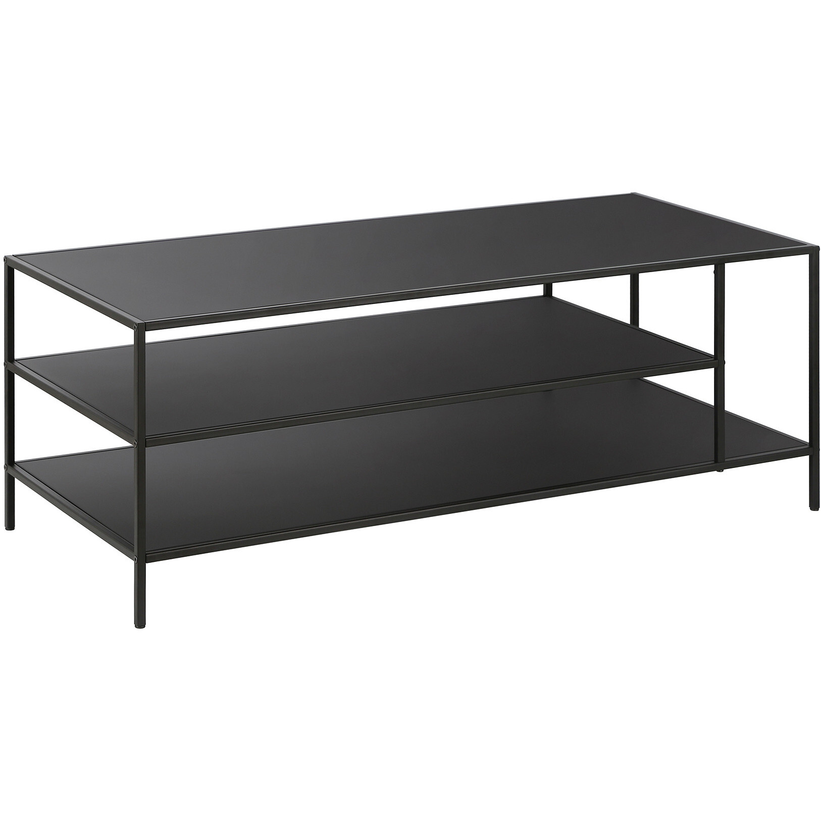 46 Black Steel Rectangular Coffee Table With Two Shelves