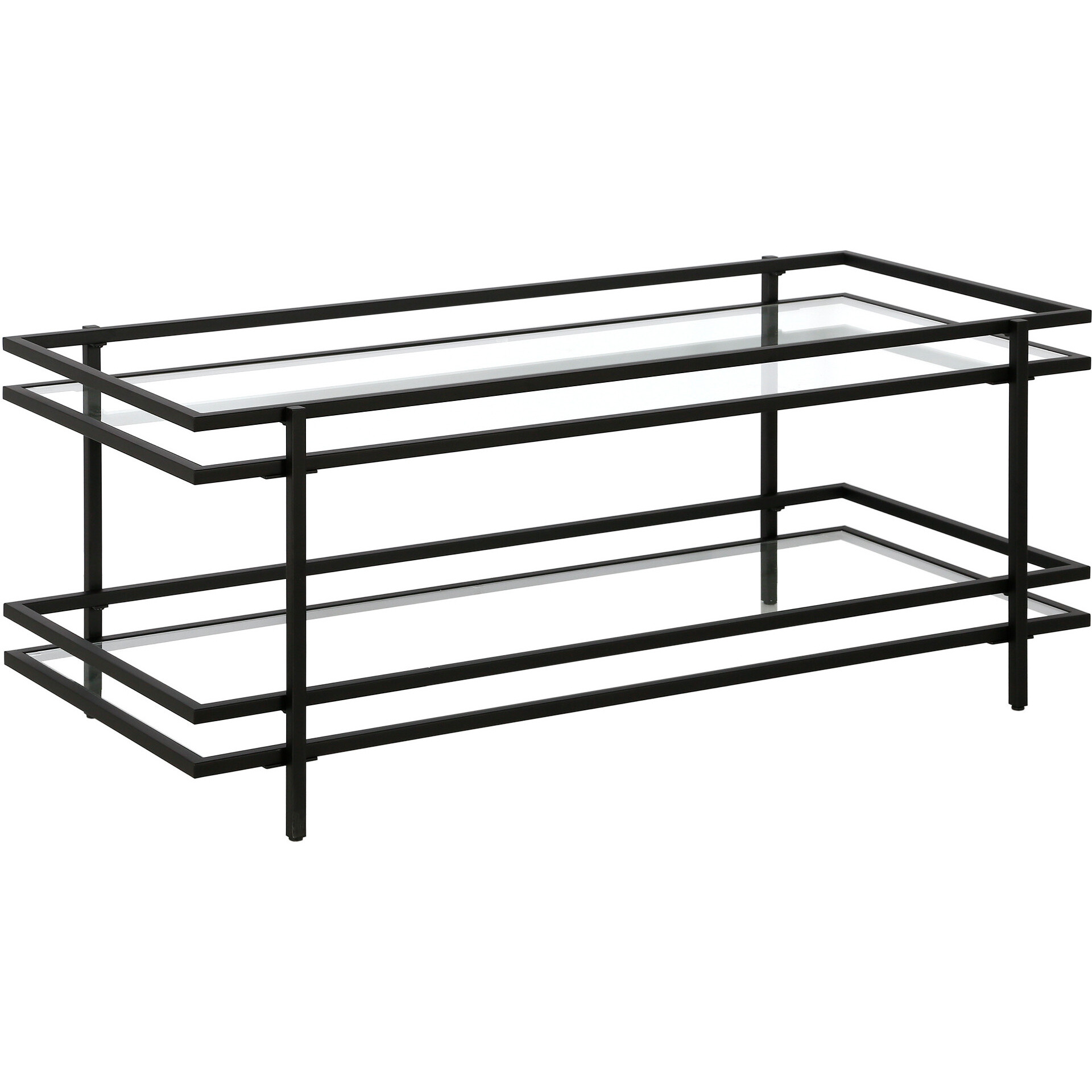 45 Black Glass Rectangular Coffee Table With Shelf