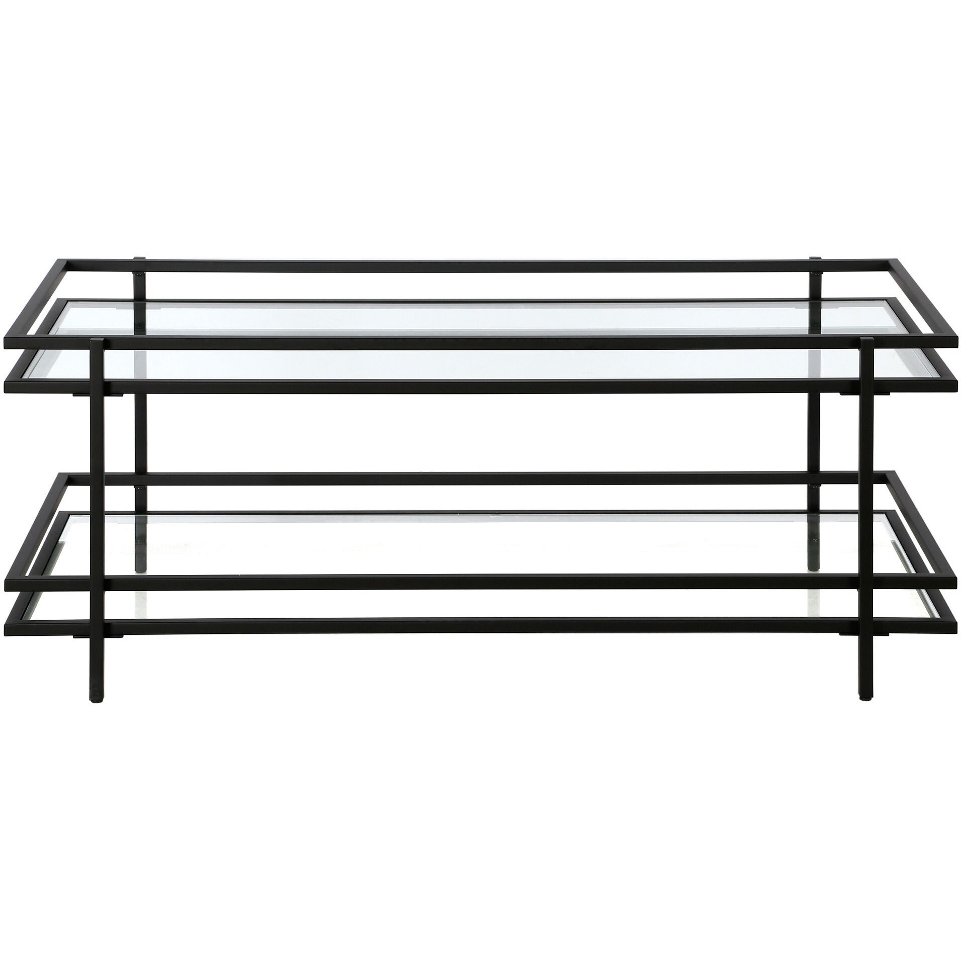 45 Black Glass Rectangular Coffee Table With Shelf