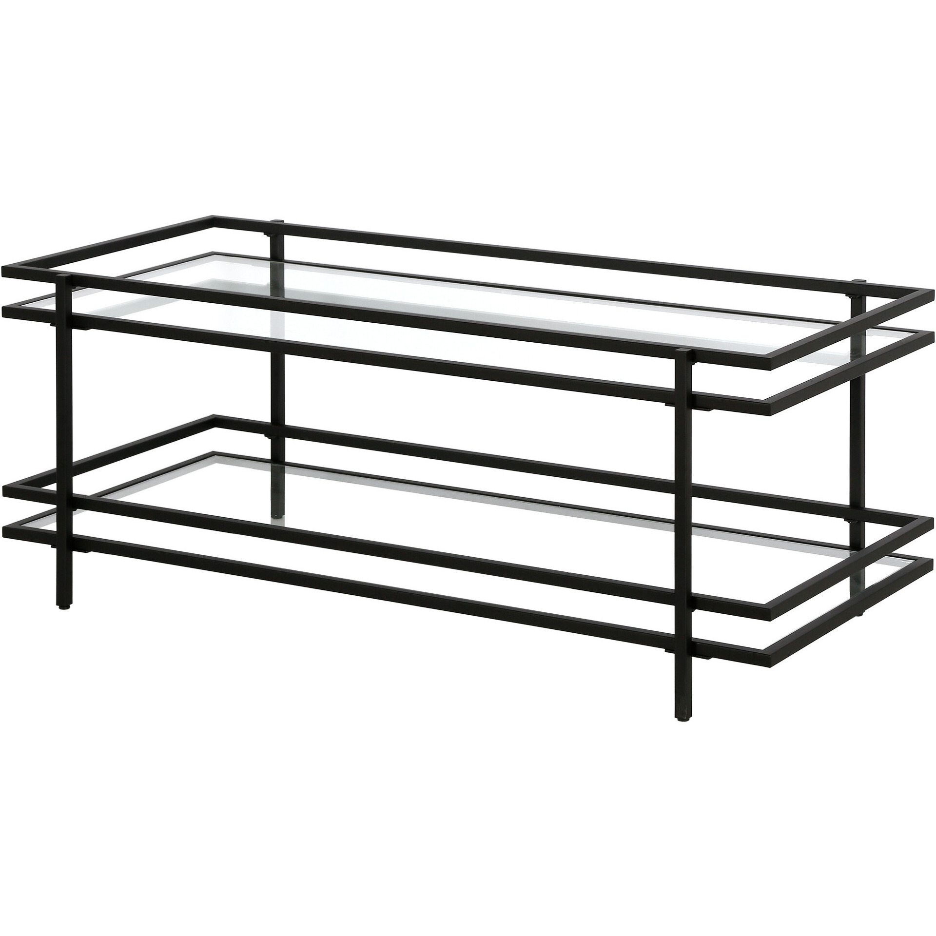 45 Black Glass Rectangular Coffee Table With Shelf